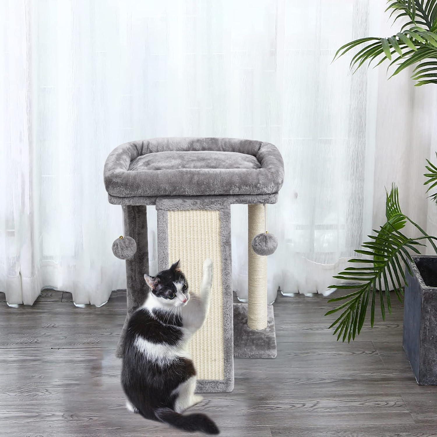 Cat Scratching Post With Perch, Cat Scratching Board For Adults, Cat Post Scratcher For Indoor Cats, 2 Dangling Balls Great For Kittens