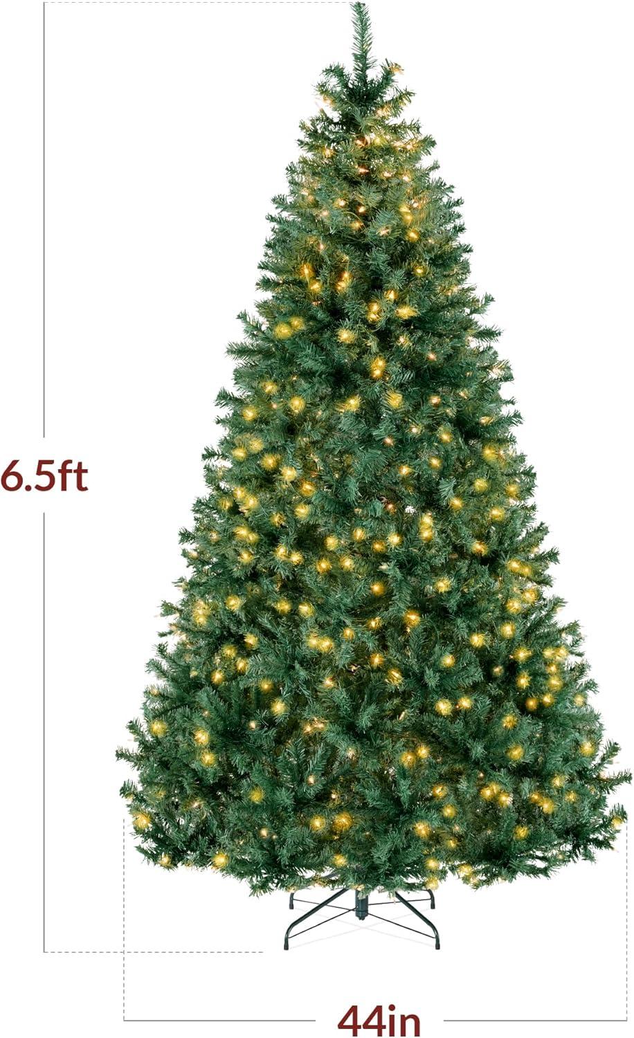 Best Choice Products 6ft Pre-Lit Premium Hinged Artificial Christmas Pine Tree w/ 1,000 Tips, 250 Lights, Metal Base