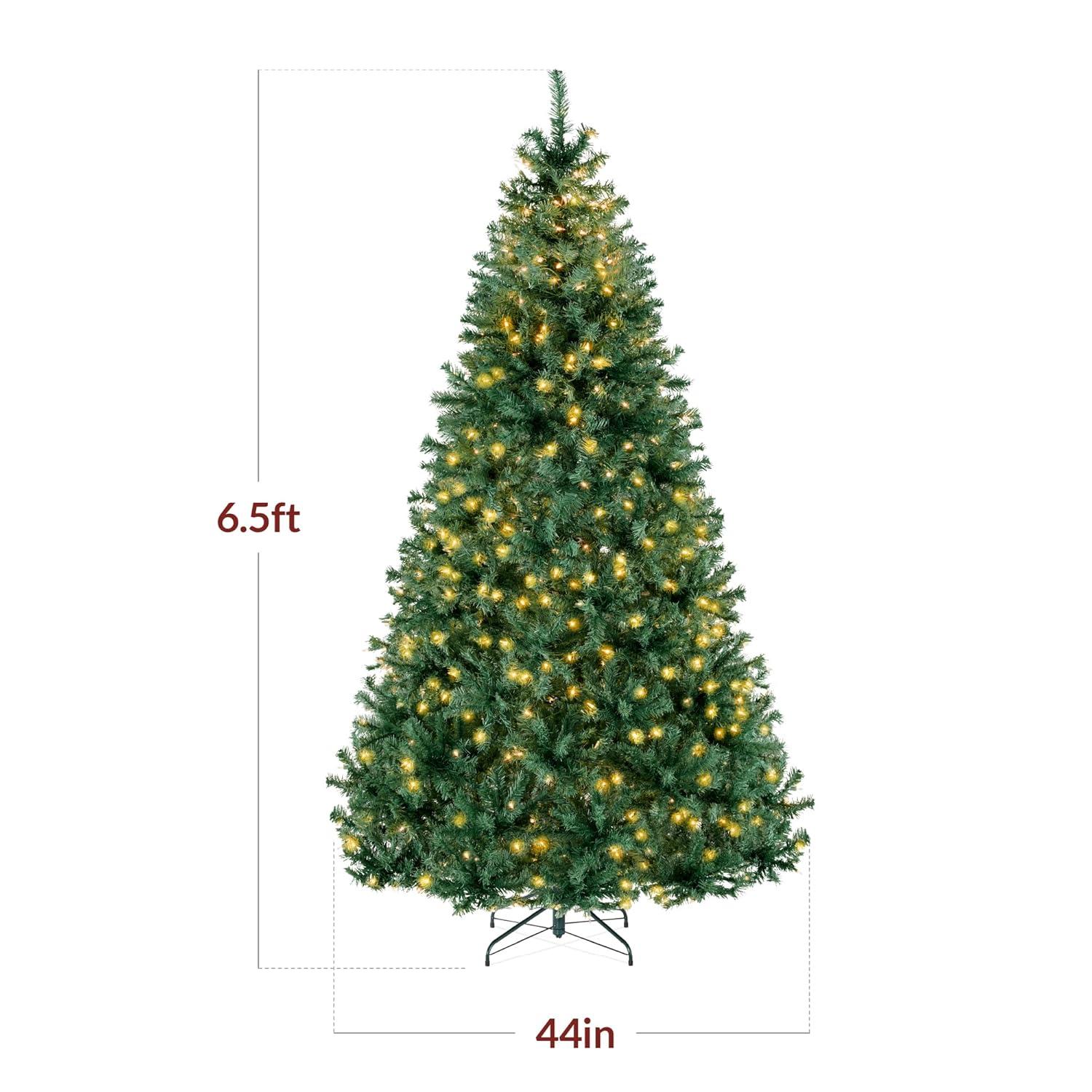 Best Choice Products 6ft Pre-Lit Premium Hinged Artificial Christmas Pine Tree w/ 1,000 Tips, 250 Lights, Metal Base