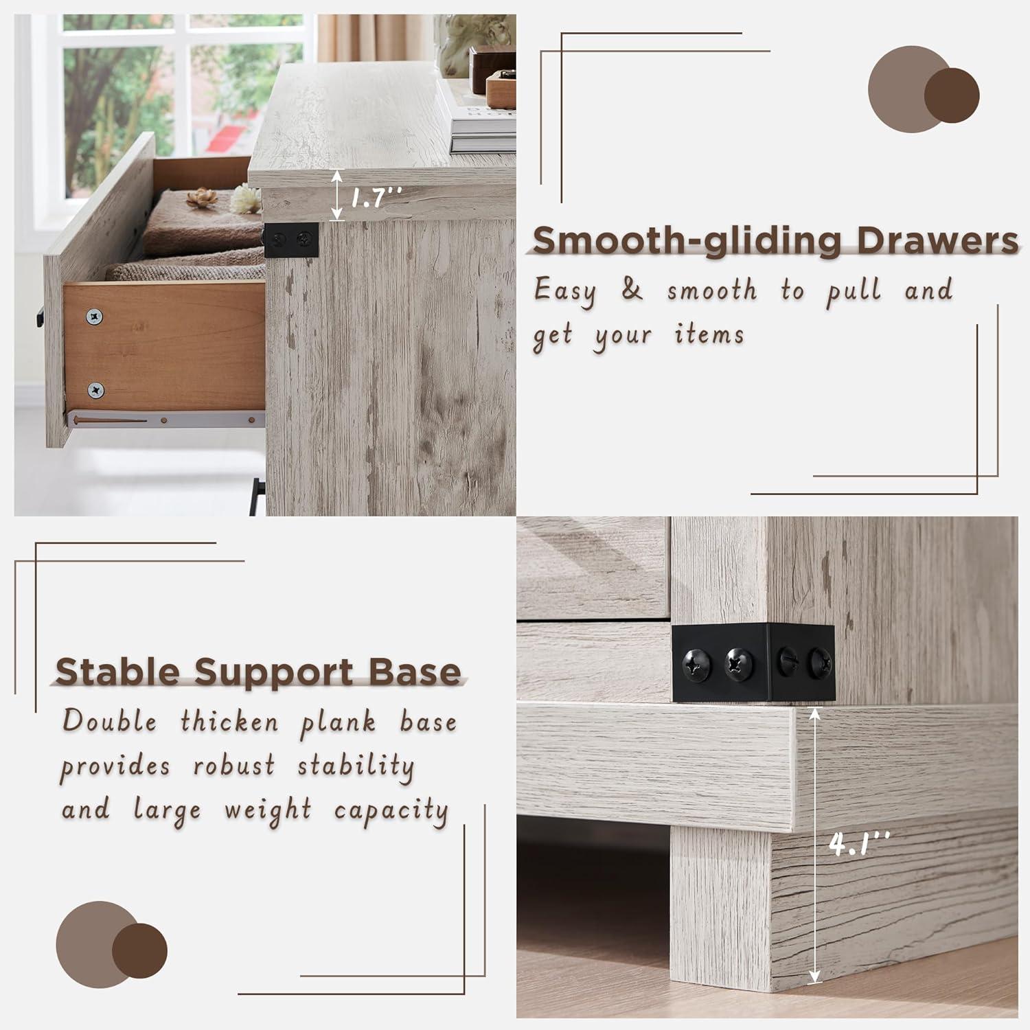 Farmhouse 8 Drawer Dresser for Bedroom with Adjustable Shelf, Wood Long Chest of Drawers with Thick Plank Styling, Rustic Large Closet Dresser for Bedroom, Living Room, Light Rustic Oak Color