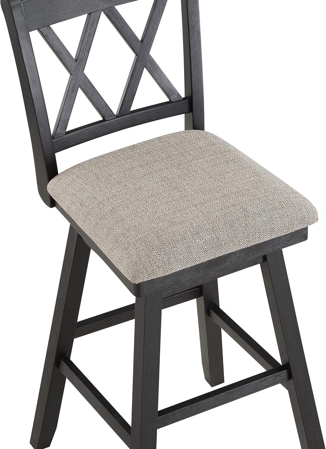 Home 2 Office 24" Brookline Xx Back Swivel Counter Height Barstool Distressed Black: Upholstered, Wood Frame, Footrest