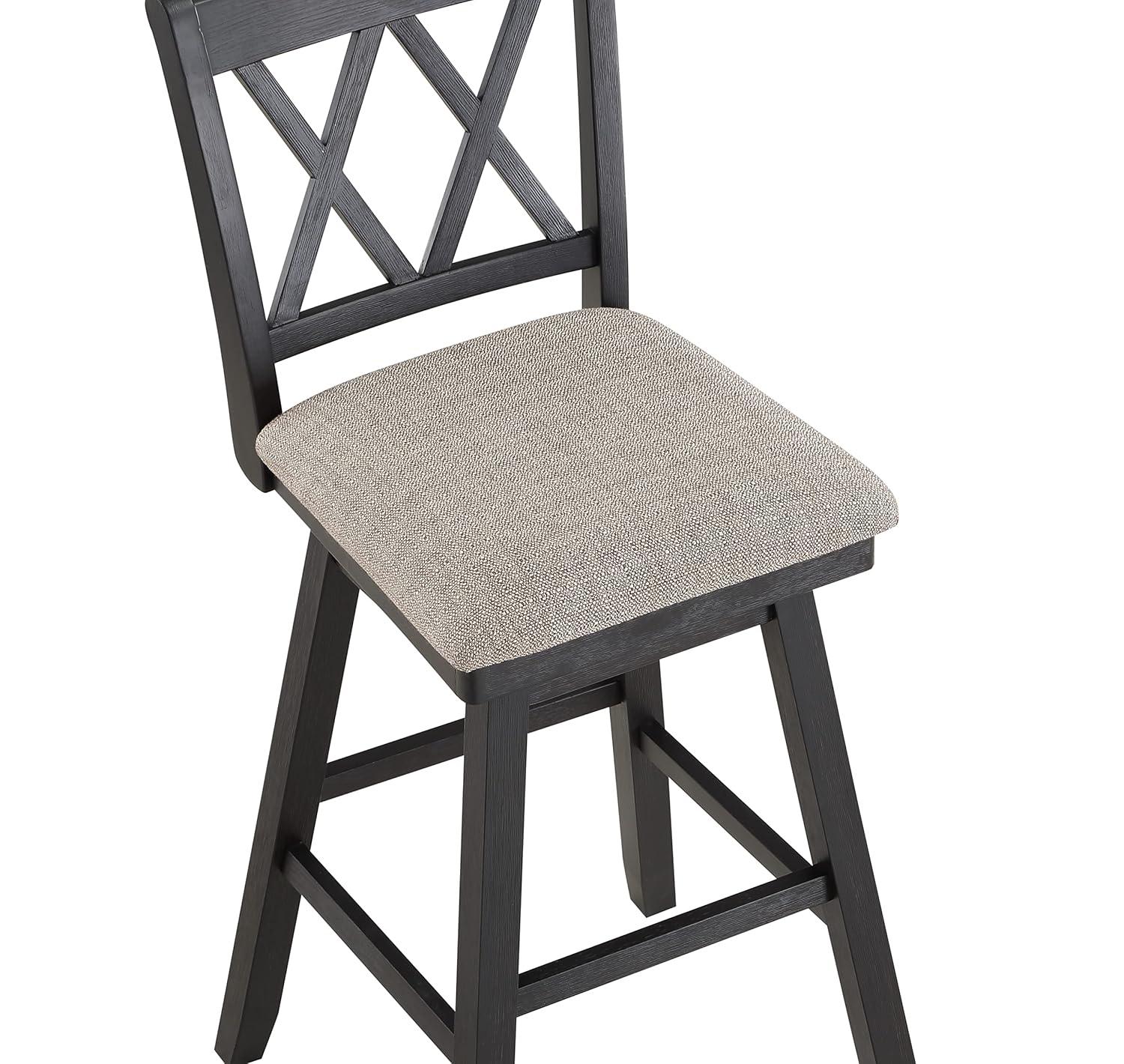 Home 2 Office 24" Brookline Xx Back Swivel Counter Height Barstool Distressed Black: Upholstered, Wood Frame, Footrest
