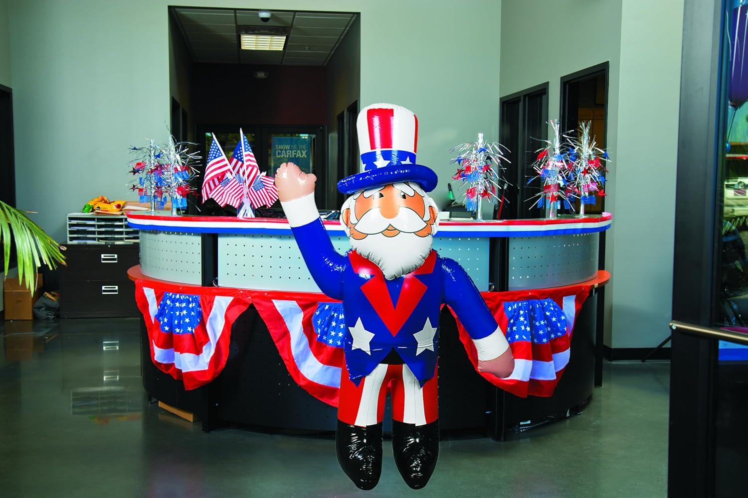 Large Inflatable Uncle Sam (Over 5 feet Tall) Fourth of July, Memorial Day Decor and USA Patriotic Party Supplies