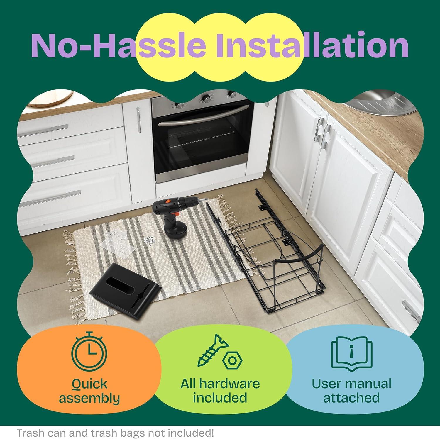 Black Steel Pull-Out Under Cabinet Trash Can Slider