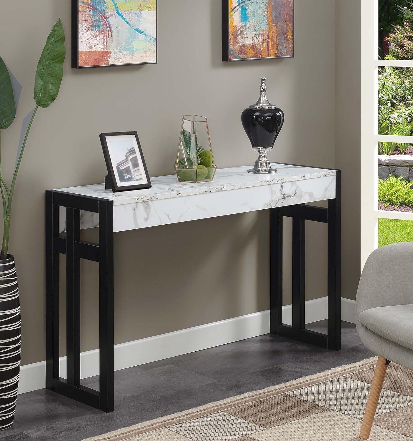 Monterey Console Table, White Faux Marble/Black