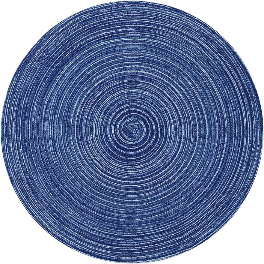 Blue Round Heat-Resistant Fabric Placemats, Set of 4