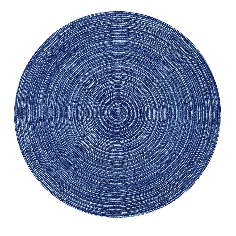 Topotdor 14 Inch Round Placemats Heat-Resistant Stain Resistant Anti-Skid Washable Polyproplene Table Mats Placemats (Blue, Set of 4)
