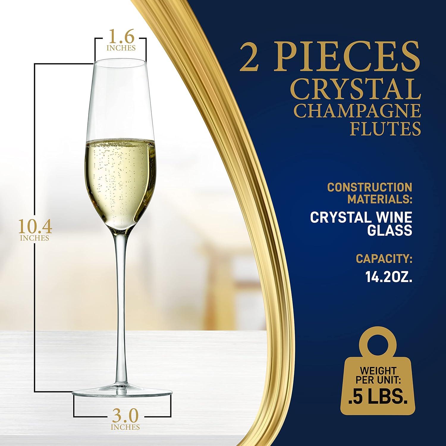 NutriChef 2 Pcs. of Crystal Champagne Flutes - Ultra Clear, Elegant Champagne Glasses, Hand Blown