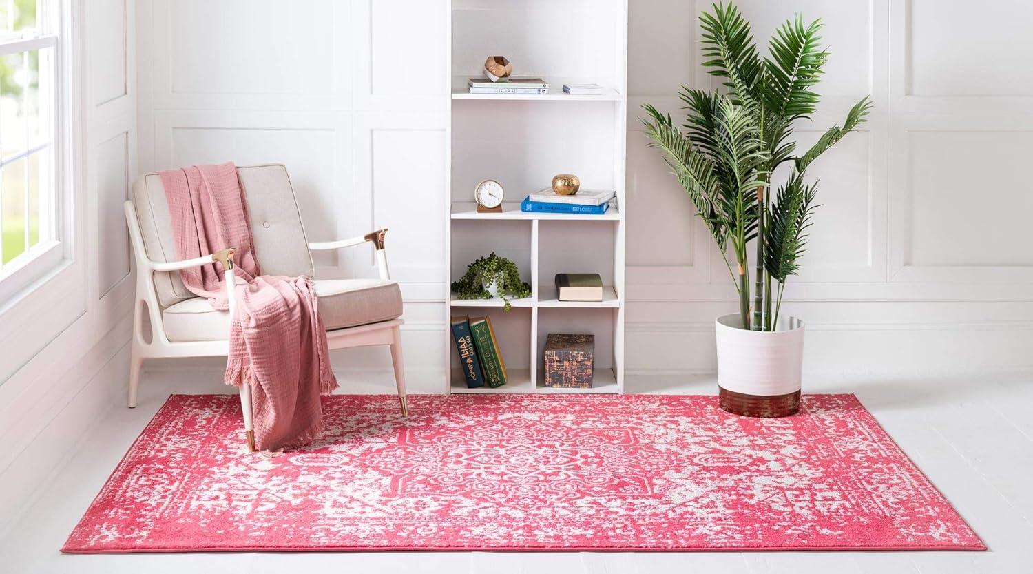 Unique Loom Richmond Collection Area Rug - Medallion (4' 1" x 6' 1" Rectangle Pink/Ivory)