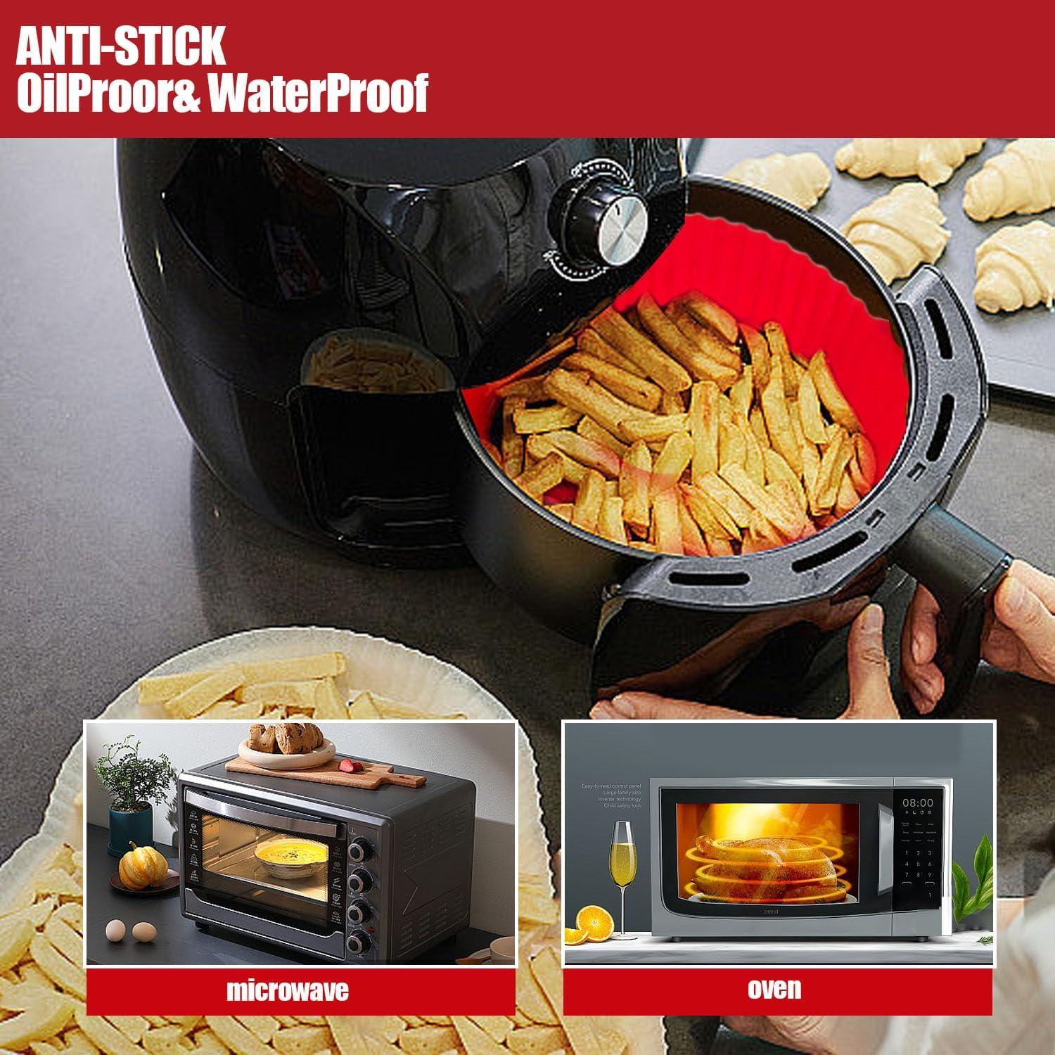 RUseeN Air Fryer Silicone Liners Pot 2 Pack, Reusable Silicone Bowl Basket Fit for 3 to 5QT Air Fryer, Replacement of Flammable Parchment Paper, Baking Tray Oven Accessories (Top 8in, Bottom 6.8in)