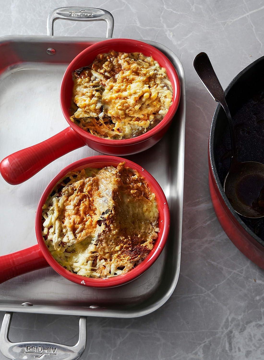 Red Ceramic 15 oz Soup Bowls with Handles, Set of 4