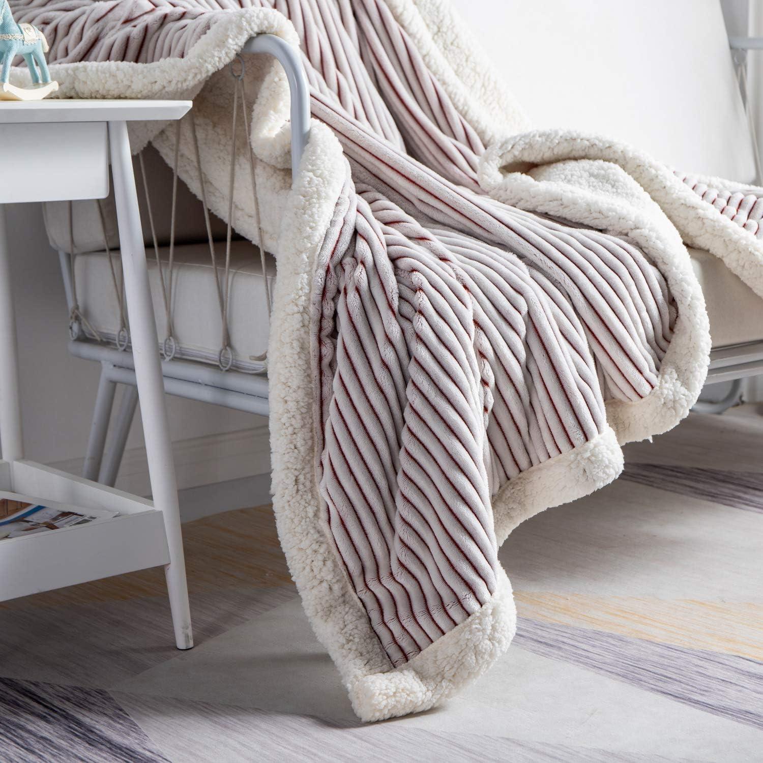 DISSA Sherpa Fleece Blanket Soft Grey and White Throw Blanket Cozy Plush Blankets for Couch Sofa Bed,51"x63"