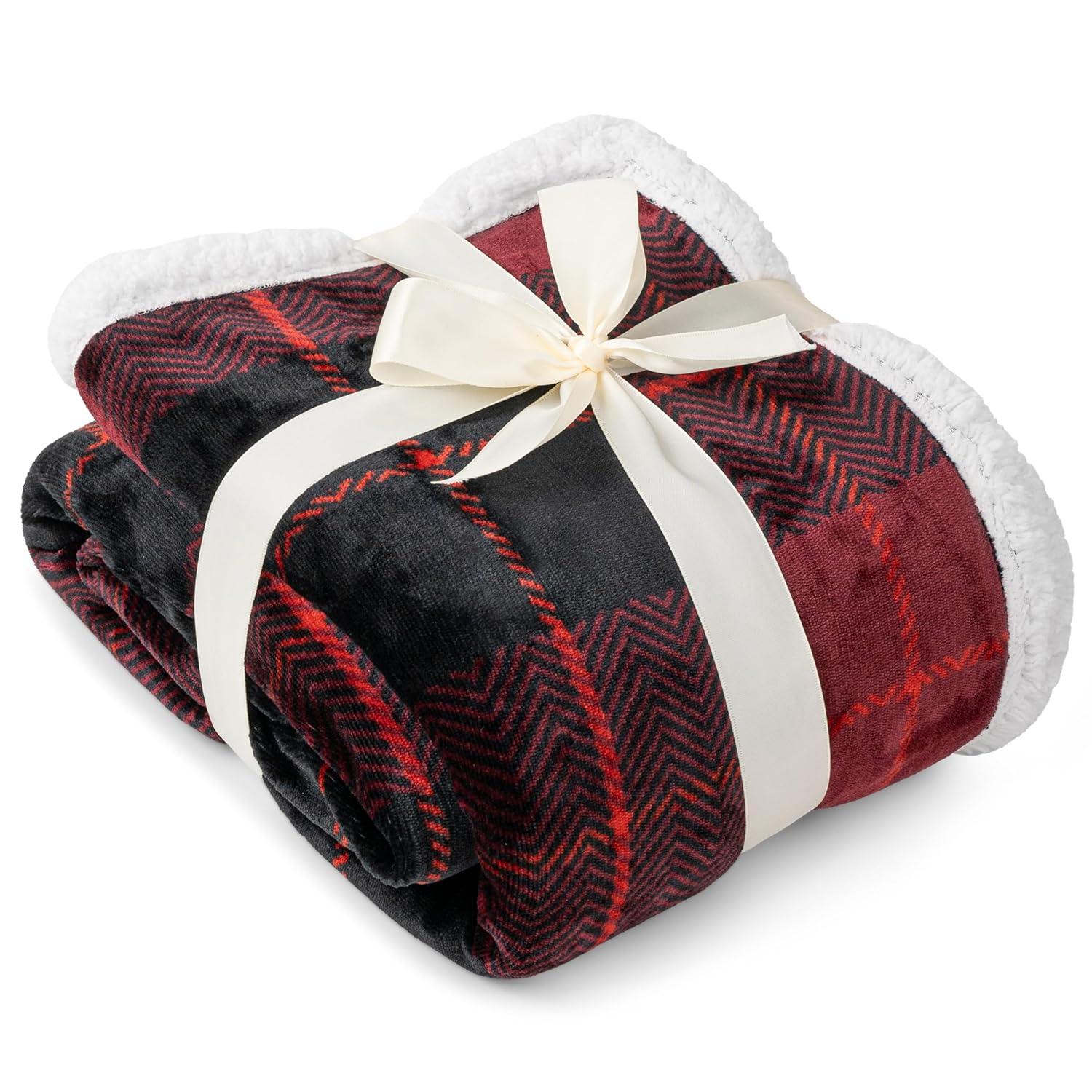 PAVILIA Fleece Plush Microfiber Throw Blanket for Couch, Sofa and Bed, Reversible, Plaid Red/Twin - 60x80