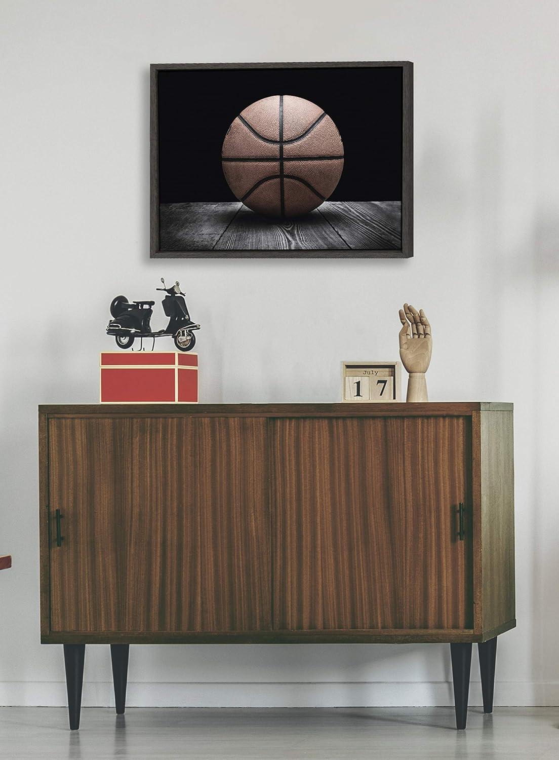 18" x 24" Sylvie Vintage Basketball Framed Canvas By Shawn St. Peter - DesignOvation: Sports Wall Art, Nursery Decor