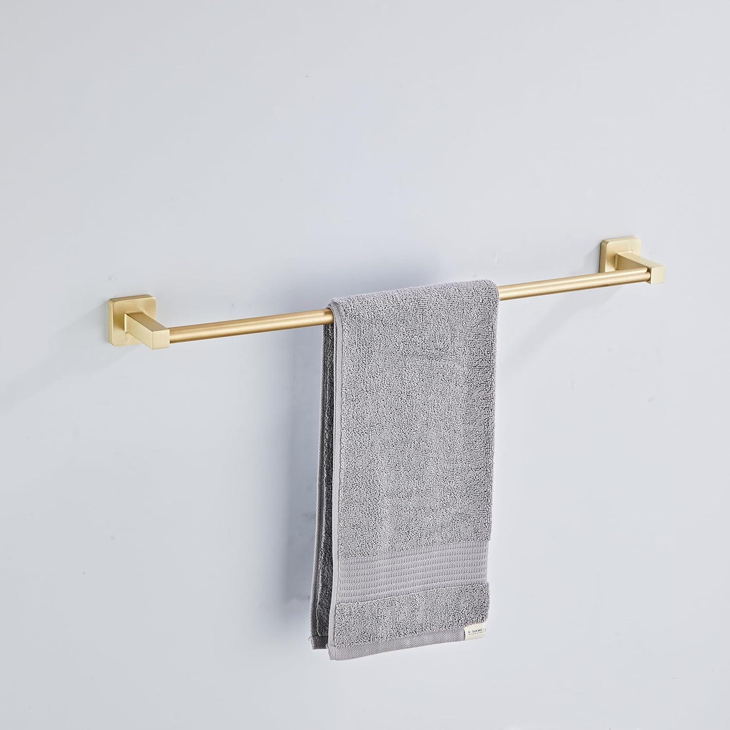 Brushed Gold Bathroom Hardware Set 4 Pieces,Bathroom Accessories Set Stainless Steel Wall Mounted, Hand Towel Bar, Towel Ring, Robe Towel Hooks,Toilet Paper Holder,Towel Bar Set, 23.6 Inch…
