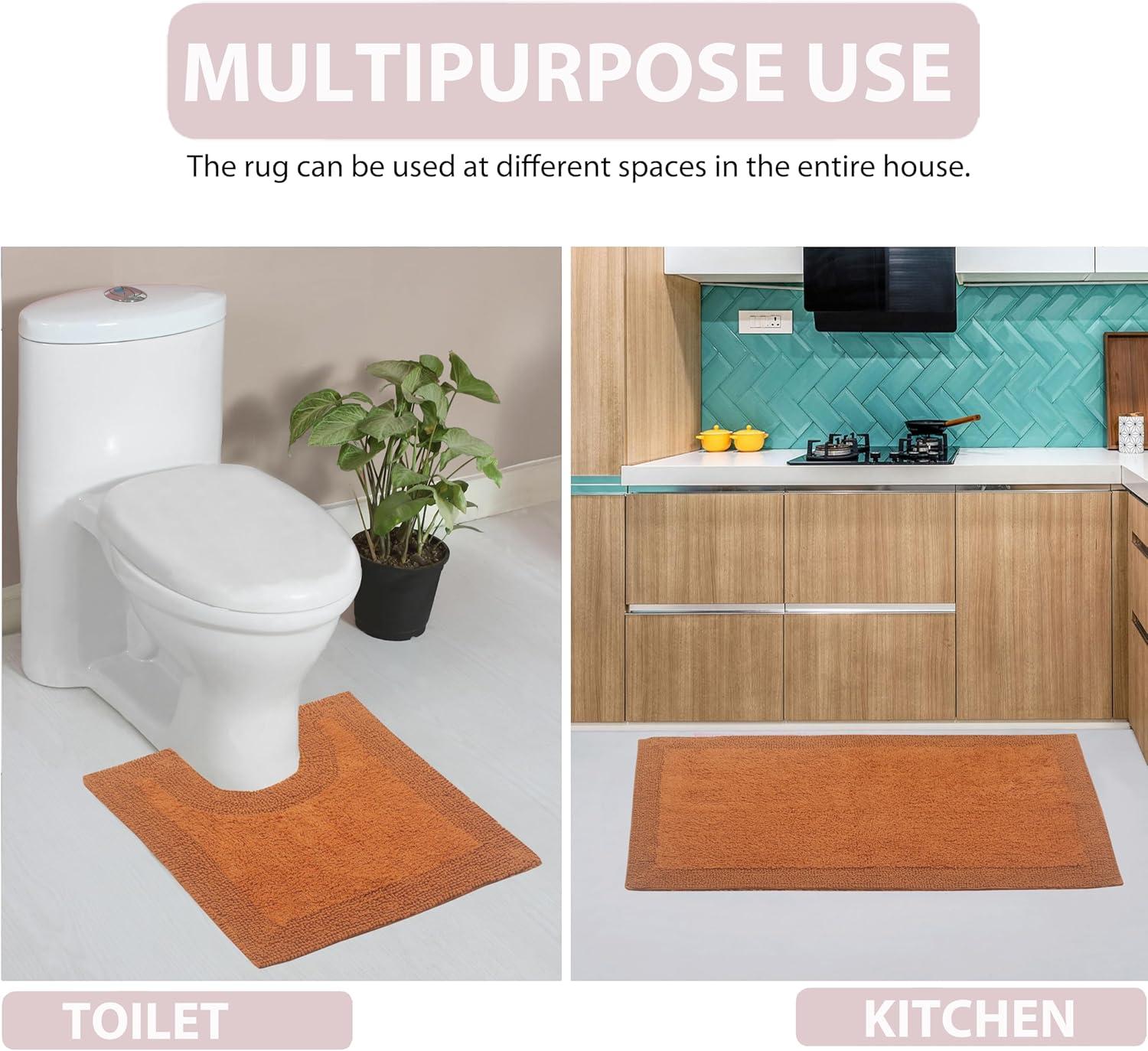 Home Weavers Luxury Collection 100% Cotton Reversible Bathroom Rug Set Machine Washable Bathroom Rug-17"x24", Bath Rug- 21"x34", U Shaped Contour- 20"x20", Terracotta Color 3 Piece Bath Carpet set