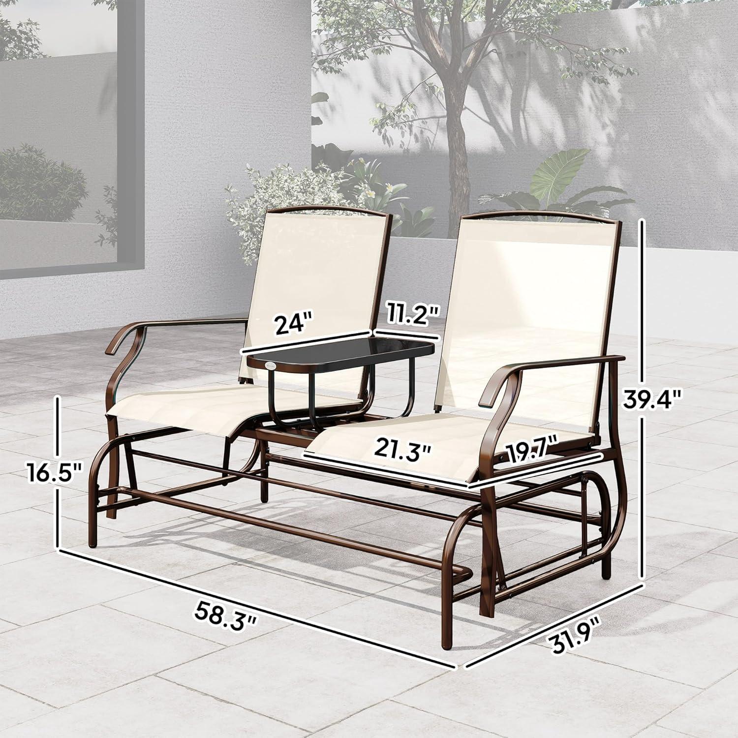 YYAo Outdoor Swing Rocker Glider Chair, Rocking Lounge Chair,Outdoor Glider Bench with Center Table,Patio Loveseat with Armrests, Beige