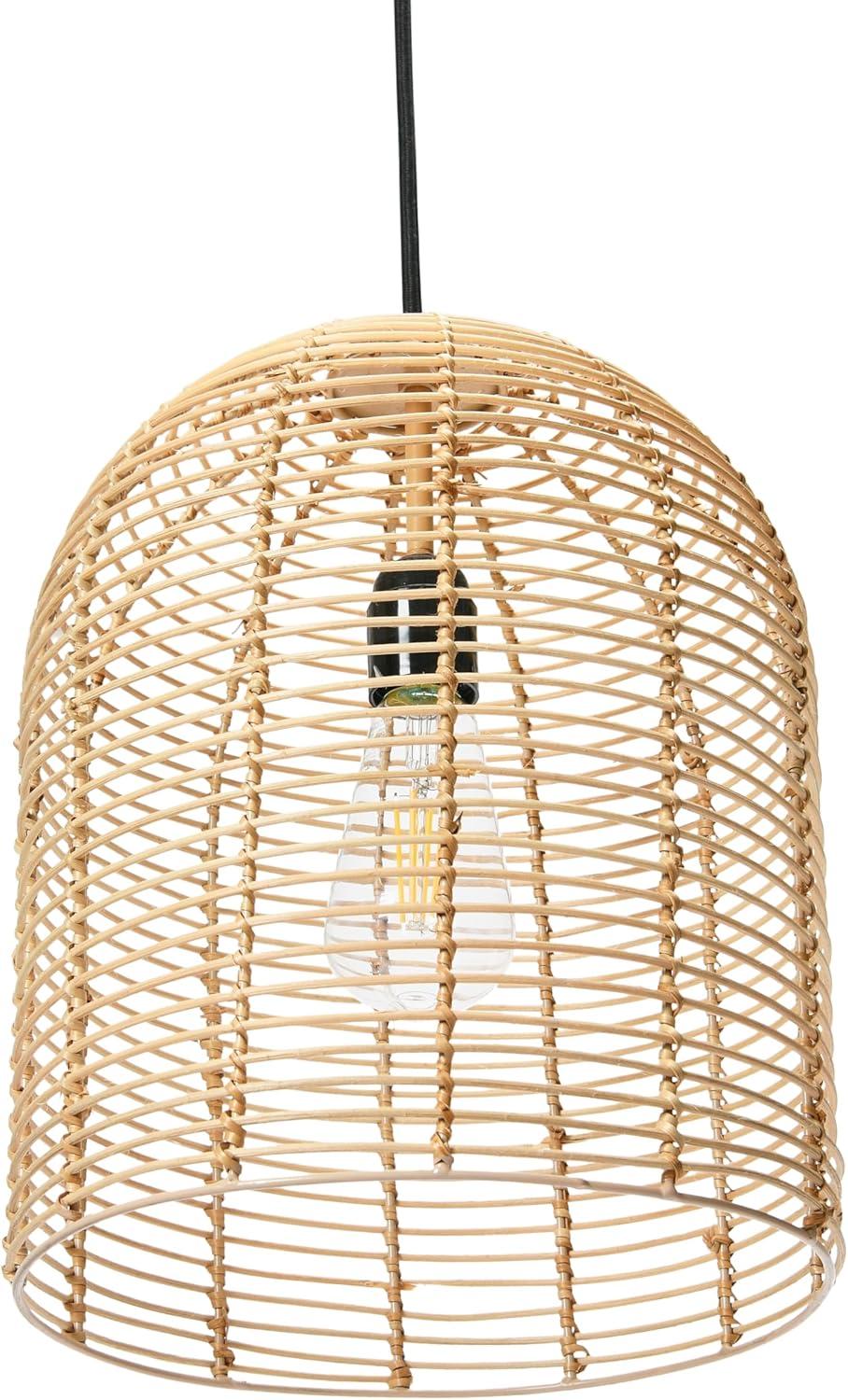 14.5" Brown LED Farmhouse Rattan Bowl Pendant Light