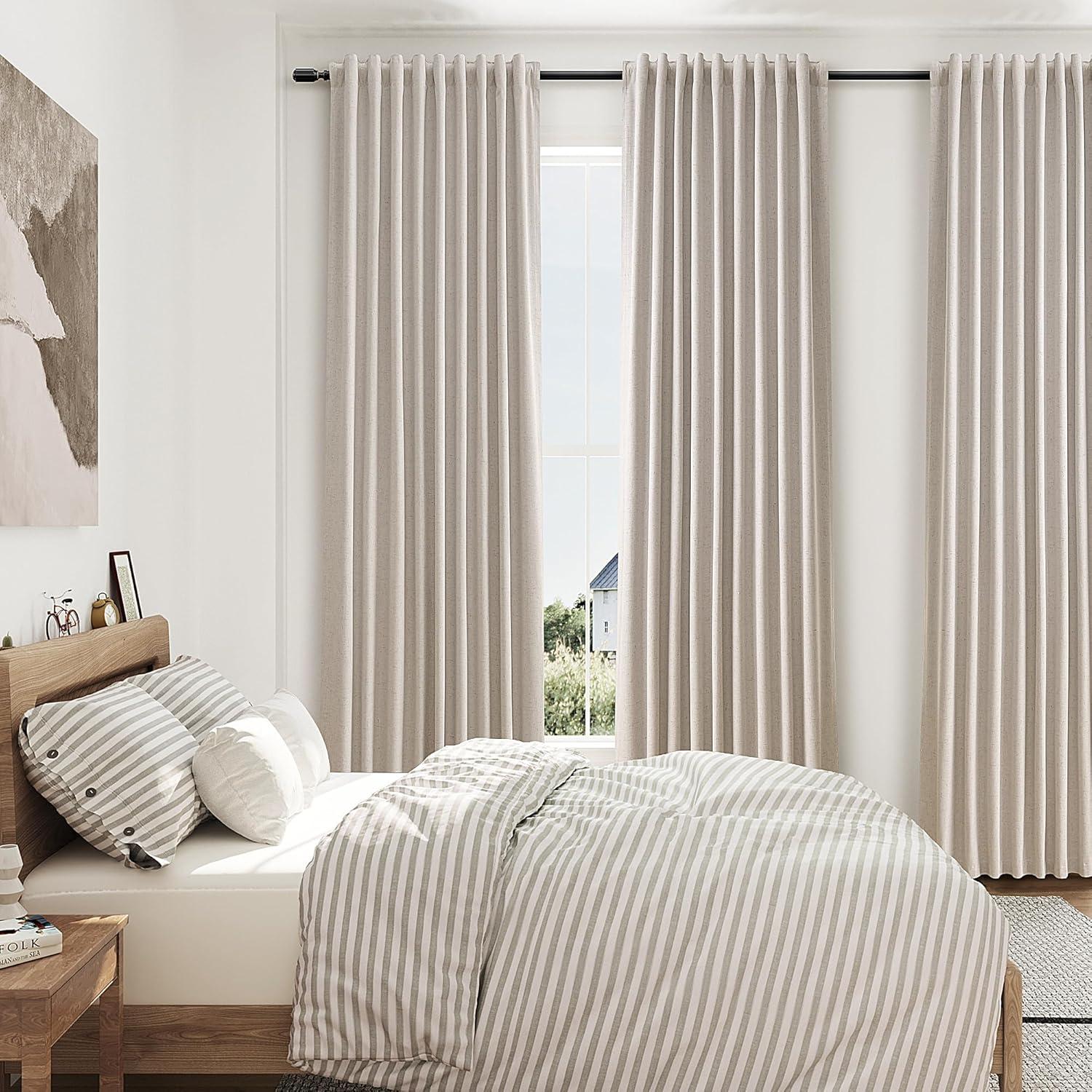 Hokku Designs Warm Taupe Curtain 96 Inches Long For Bedroom/Living Room Thermal Insulated Blackout Back Tab And Rod Pocket Dining Room Curtains Drapes 2 Panels - Taupe Tan,W52 X L96