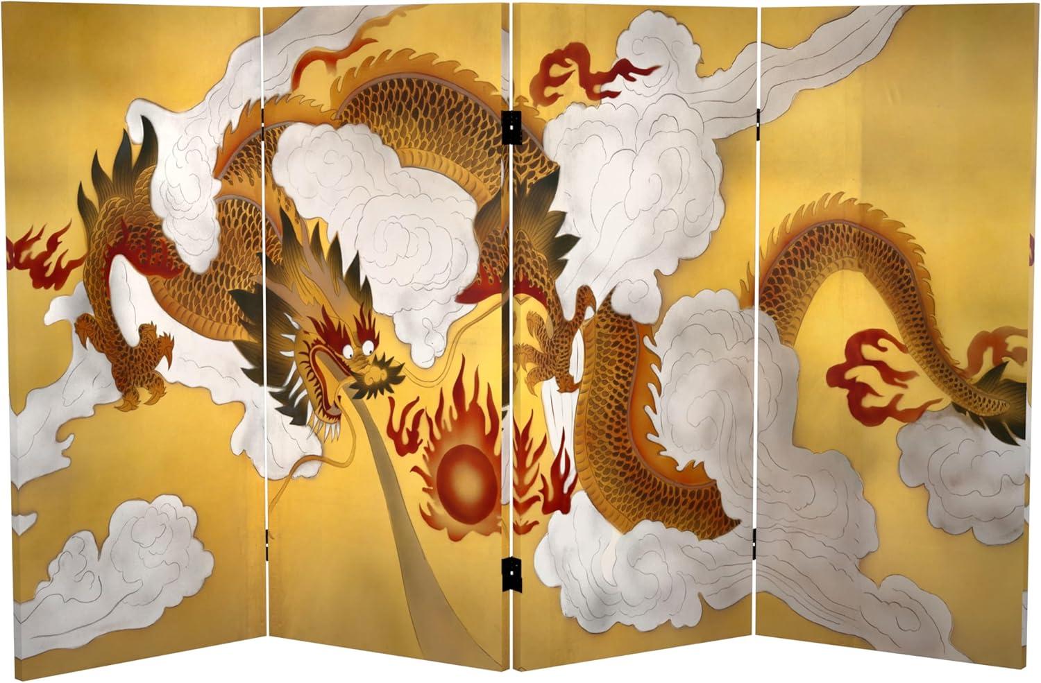 Gold Dragon Double Sided 4-Panel Folding Room Divider