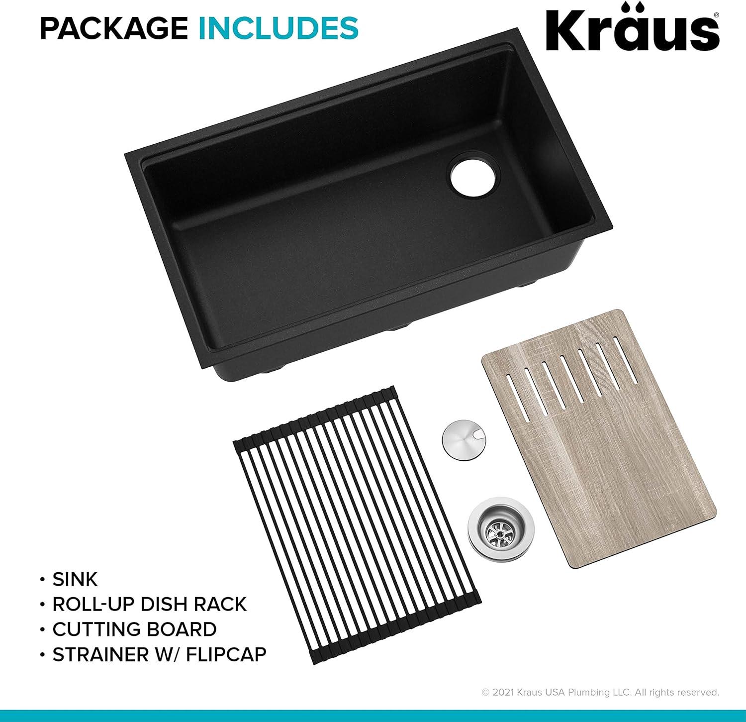 Kraus Bellucci 32 in. Undermount Quartz Composite Single Bowl Kitchen Sink with Accessories