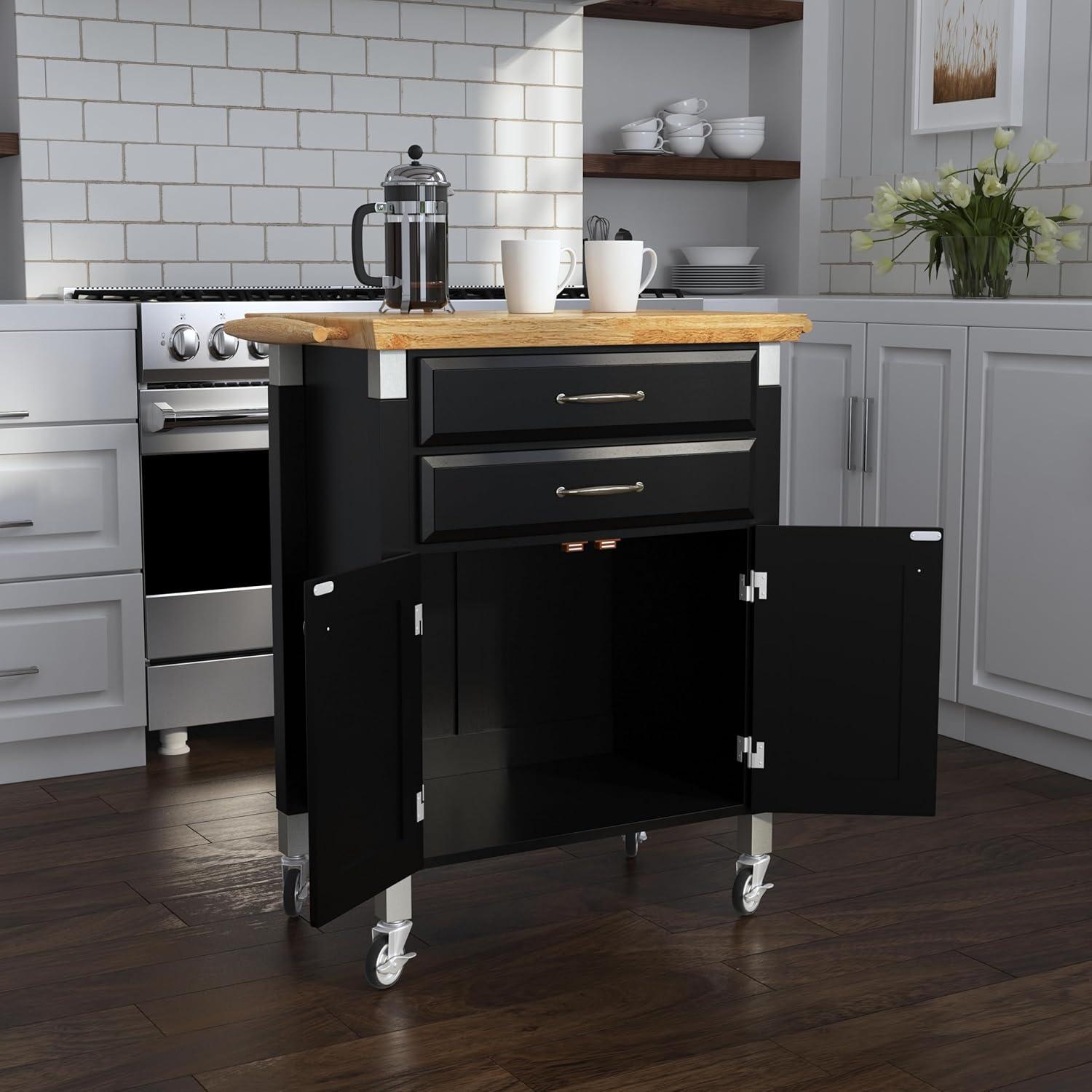 Homestyles Dolly Madison Engineered Wood Kitchen Cart in Black/Natural Maple Top