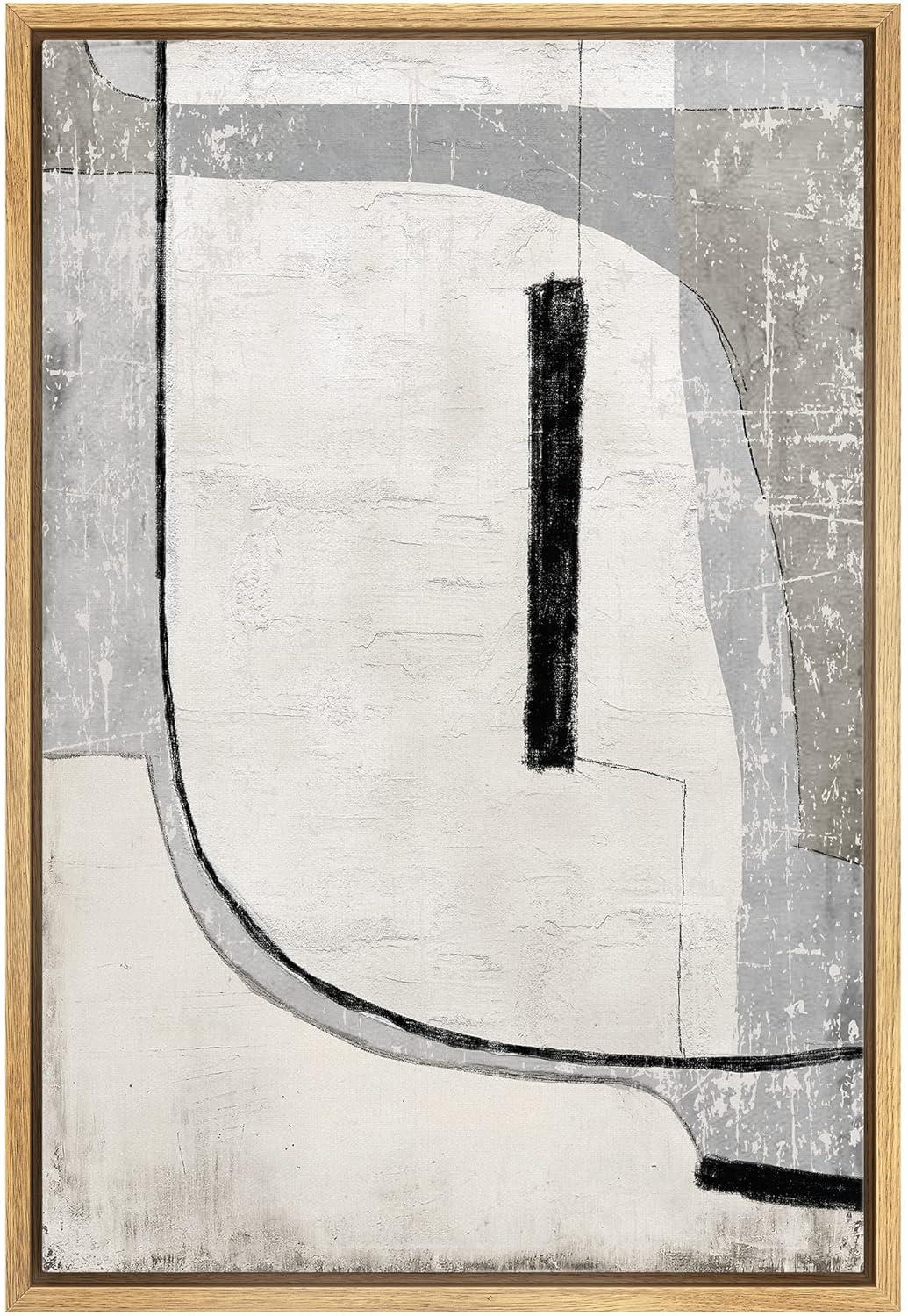 IDEA4WALL Geometric Line " IDEA4WALL Framed Canvas Print Wall Art Grunge Retro Industrial Geometric Color Field Abstract Shapes Illustrations Modern Decorative Contemporary For Living Room, Bedroom, Office "