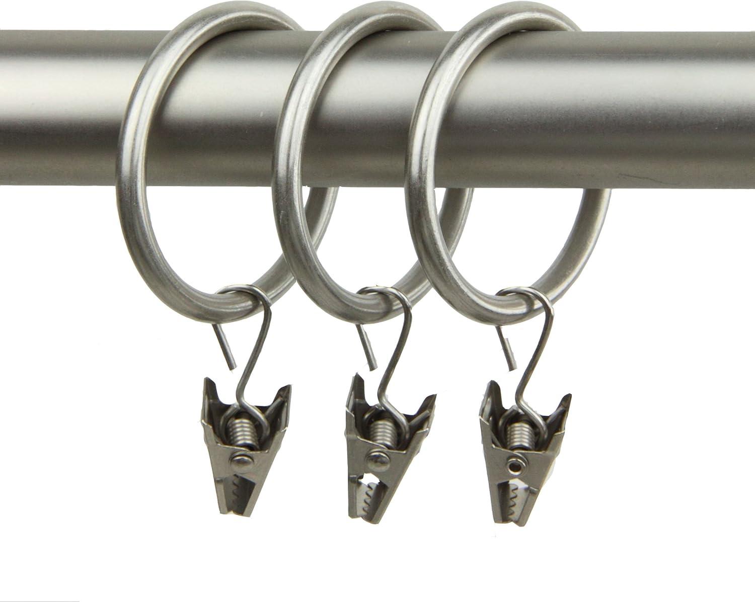 Satin Nickel Curtain Rings with Clips, Set of 10