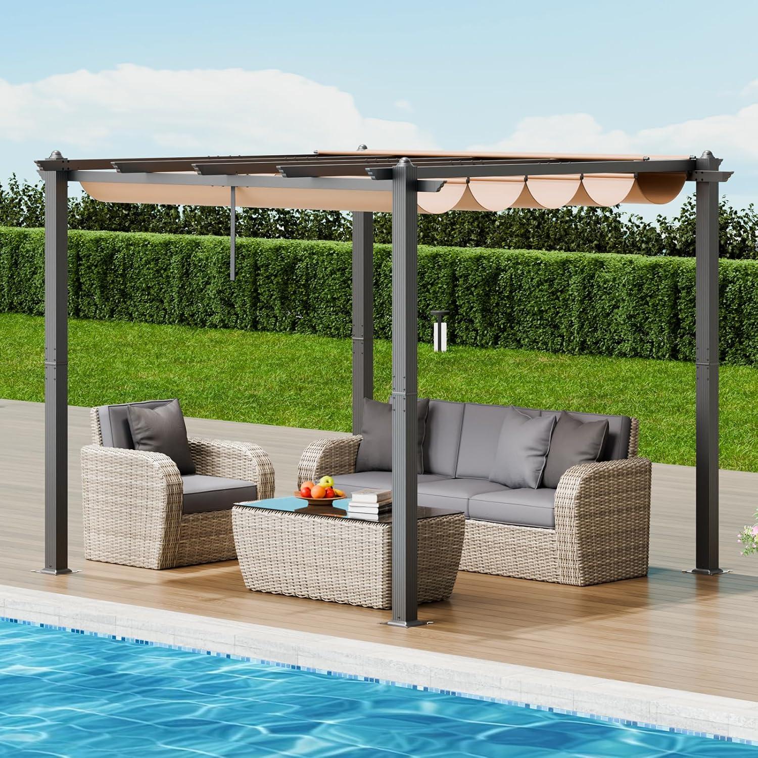 VEVOR 10'x13' Outdoor Retractable Pergola with Canopy, Aluminum Pergola with Retractable Canopy, Modern Pergola with Sun Shade Canopy, Bule