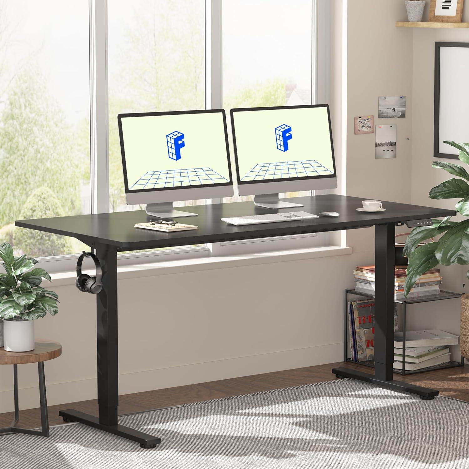 FLEXISPOT EN1 Whole Piece Standing Desk 55 x 28 Inches Stand Up Desk Workstation Home Office Computer Height Adjustable Desk (Black Frame + 55" Black Top, 2 Packages)