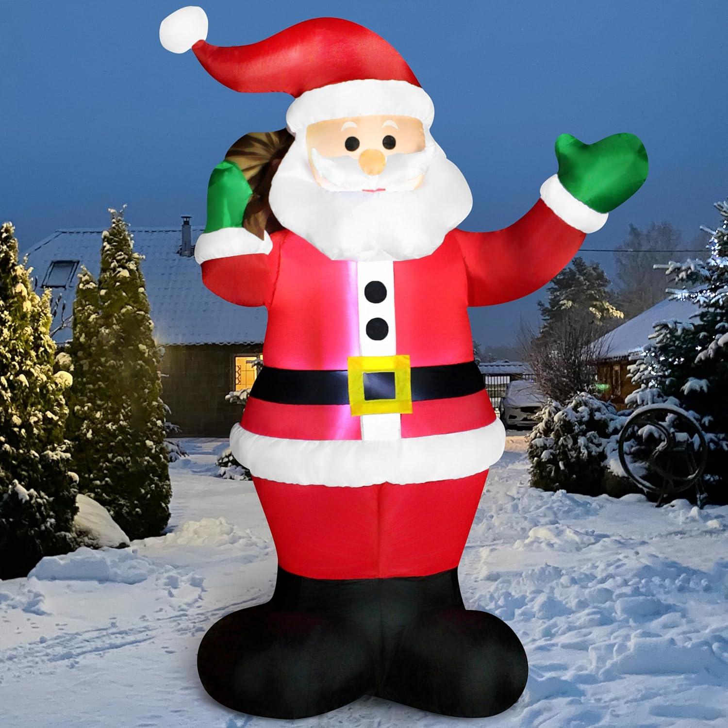 6-Foot Bright White LED Inflatable Santa with Gift Bag