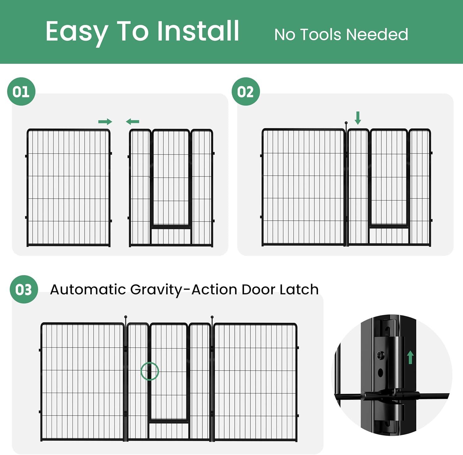 Heavy Duty Black Metal 40-Inch Pet Playpen with 8 Panels