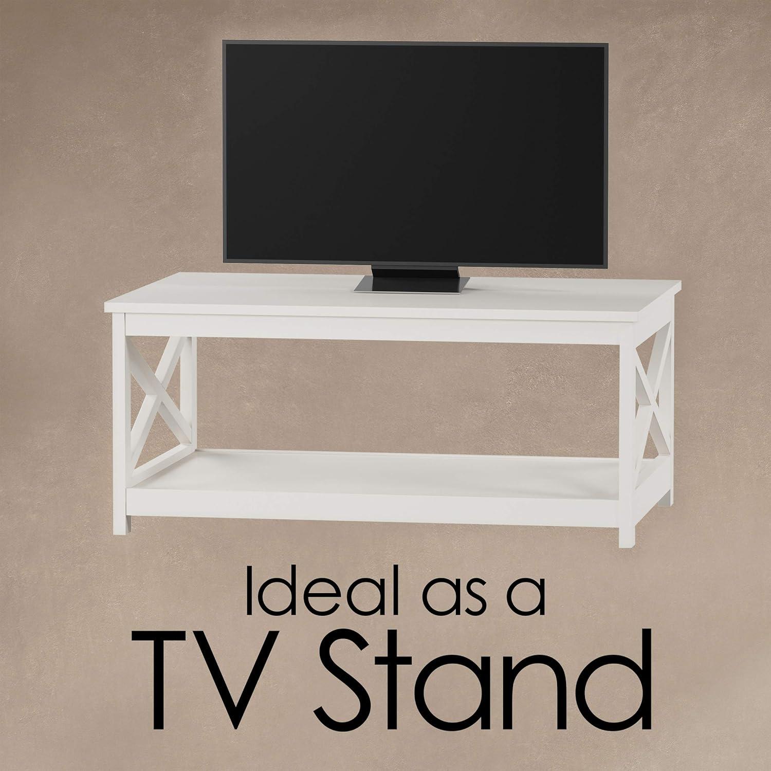 White MDF Rectangular 2-Tier Coffee Table with X-Leg Design