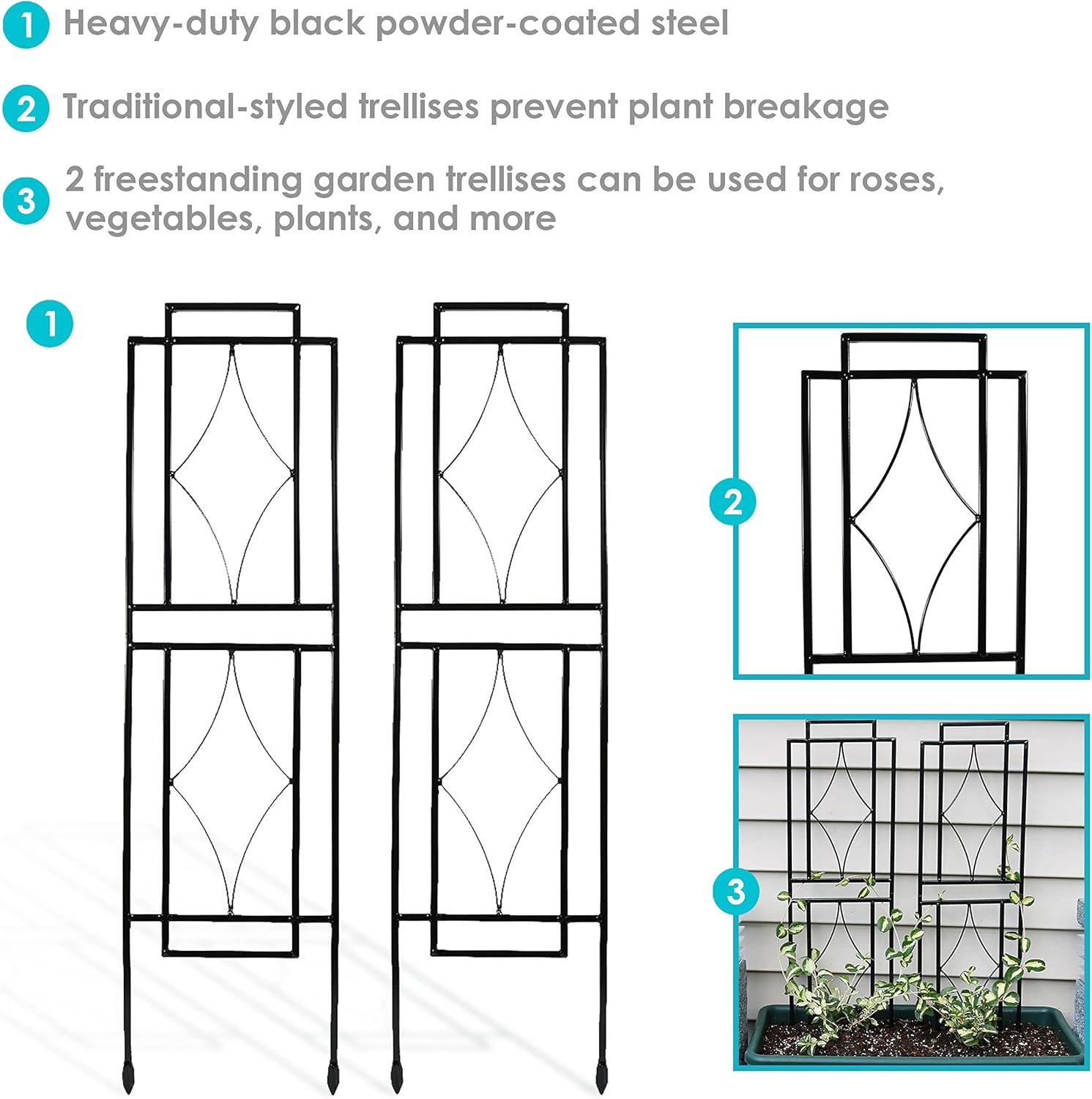 SunnyDaze Decor Contemporary 8" x 30" Black Steel Garden Trellis for Climbing Plants