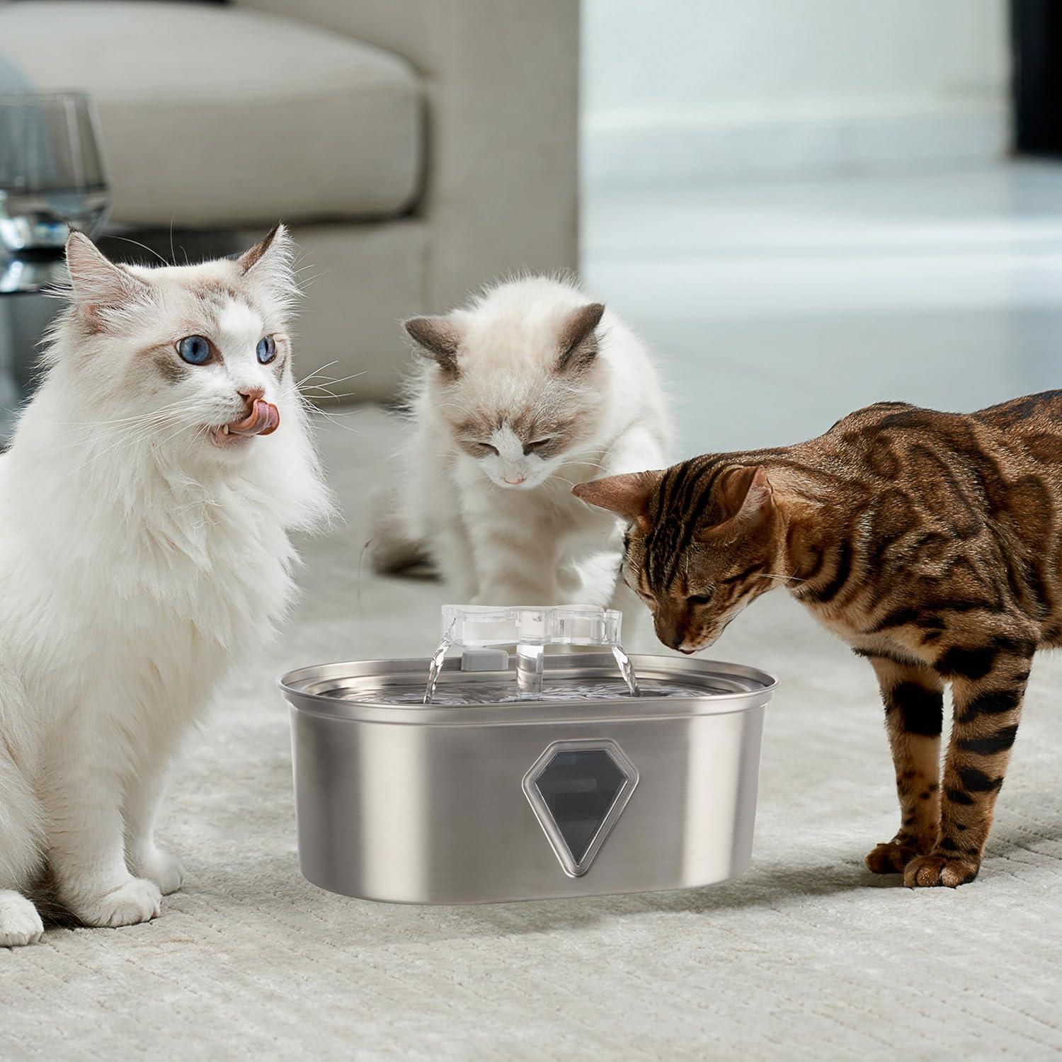 Stainless Steel 3.5L Pet Water Fountain with Water Level Window