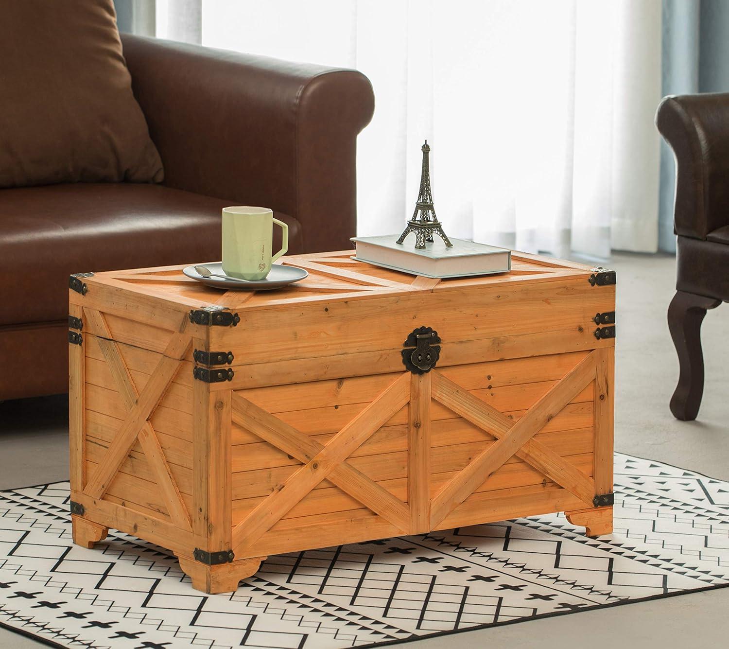 Vintiquewise Barn Design Large Decorative Farmhouse Wooden Storage Trunk Chest