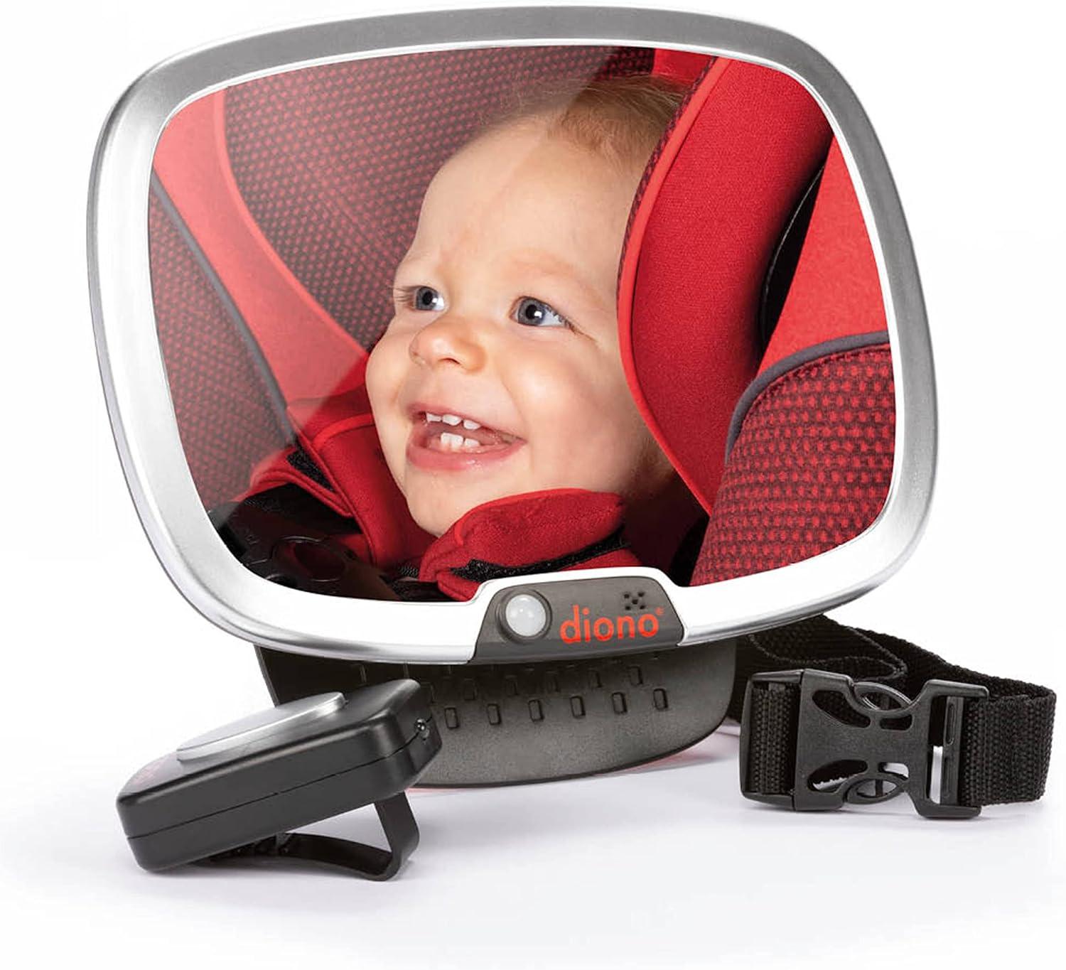 Diono Easy View Plus Baby Car Mirror with Light, For Rear Facing Infant with 360 Rotation, Silver