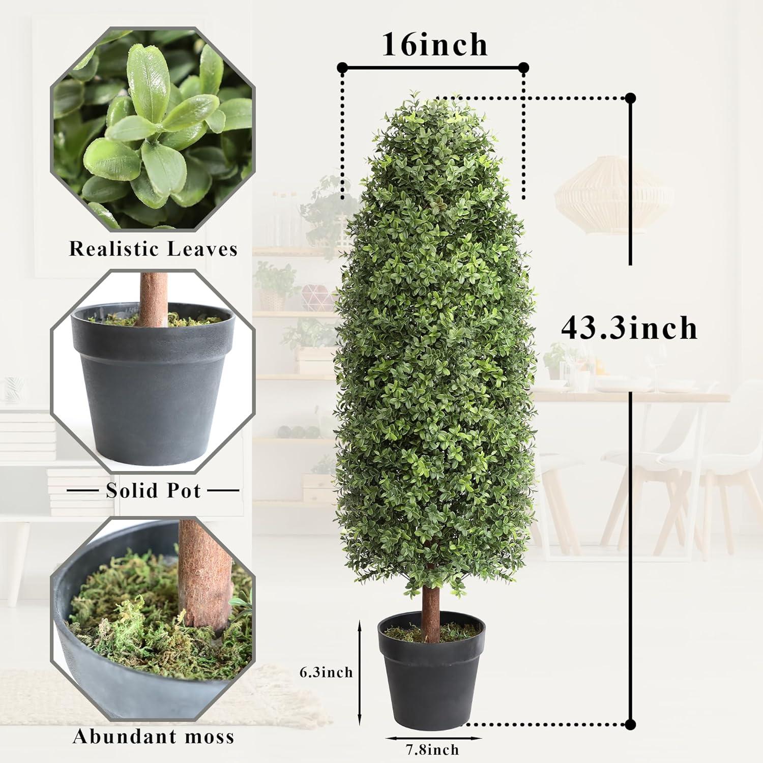 3ft Artificial Topiary Trees Set of 2, Faux Boxwood Tree for Outdoor Decor, Topiaries Plants Artificial Outdoors for Front Door Patio Garden C38