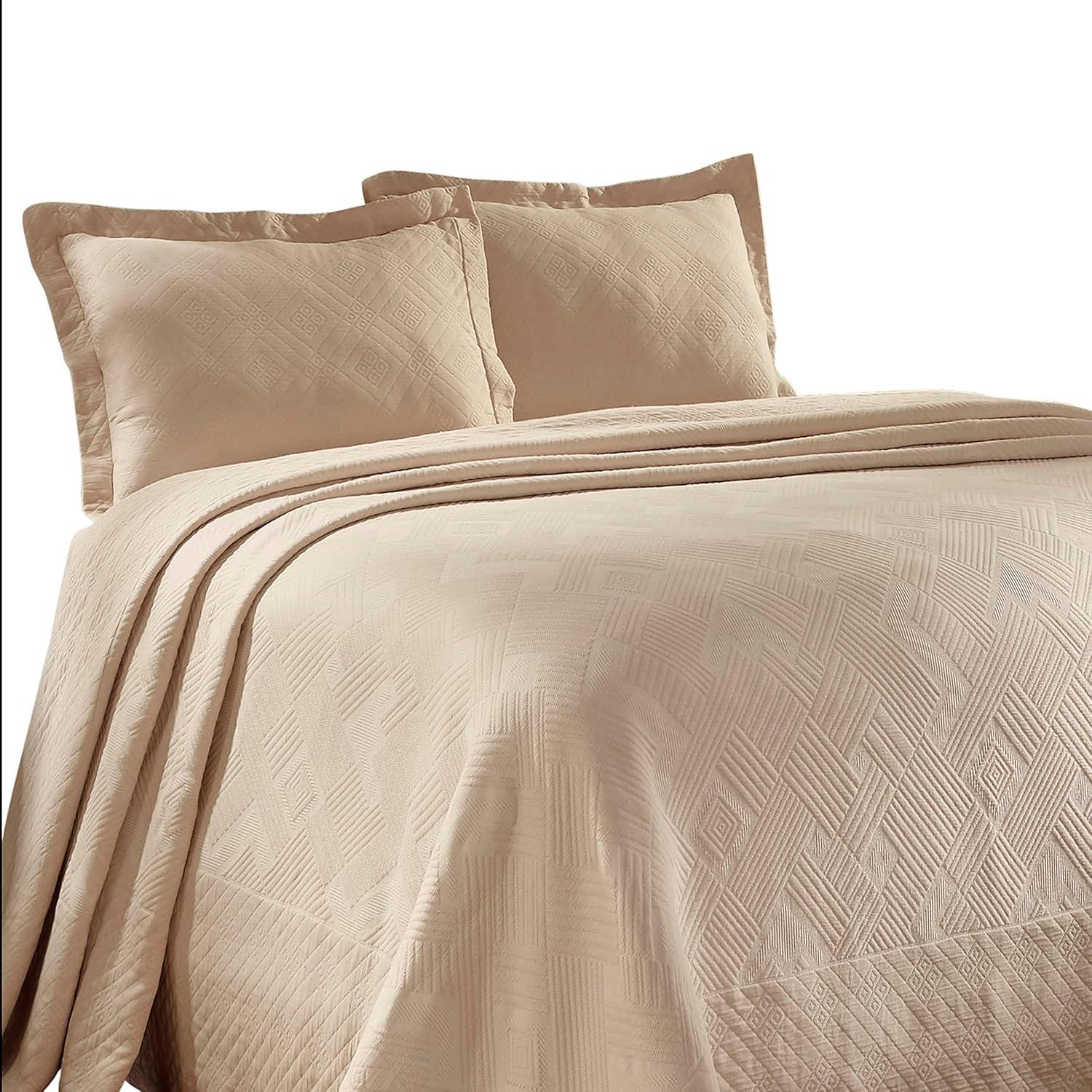 Superior Cotton Jacquard Geometric Bedspread Set Of 3 Pieces, Twin, Bisque