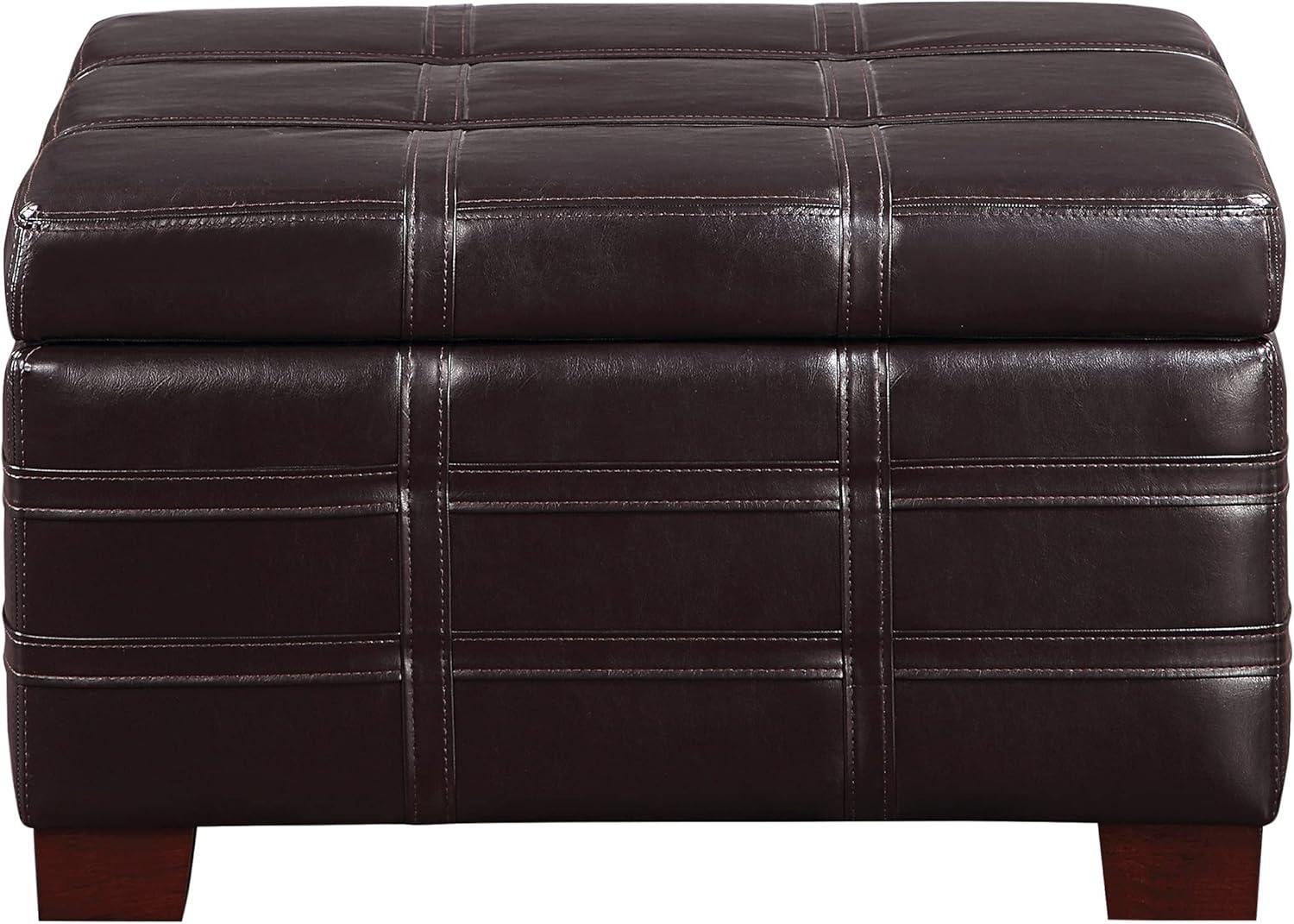 Detour Strap Square Storage Ottoman in Espresso Faux Leather