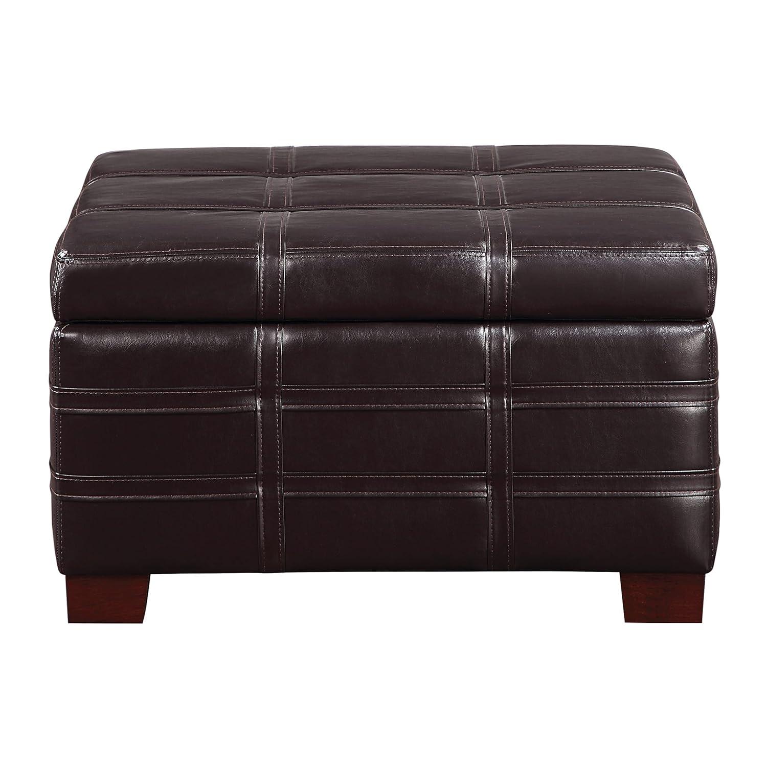 Detour Strap Square Storage Ottoman in Espresso Faux Leather