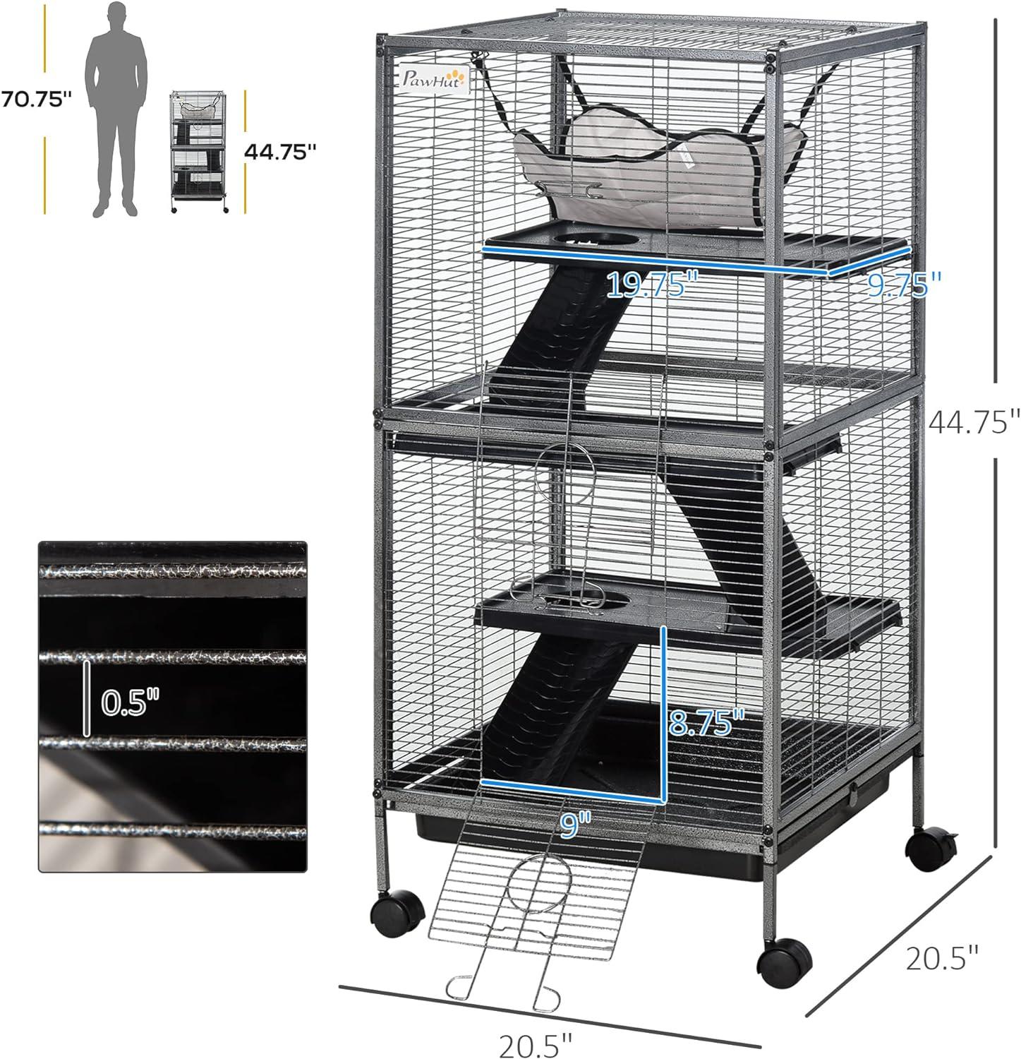 Pawhut Rolling Small Animal Cage for Rabbits, Chinchillas and Hamsters with 4 Platforms and Removable Tray