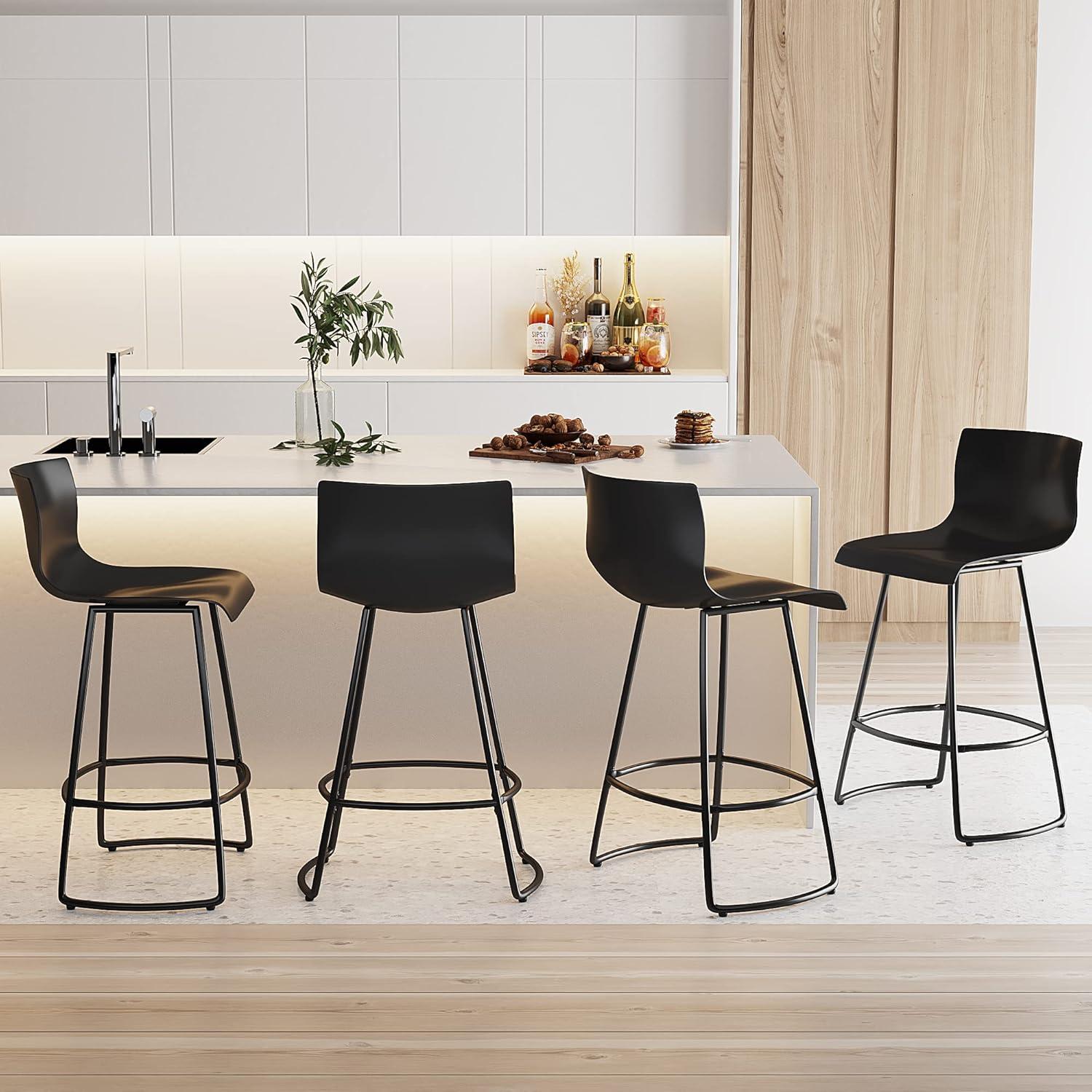 Black Adjustable Swivel Plastic Bar Stools Set of 4