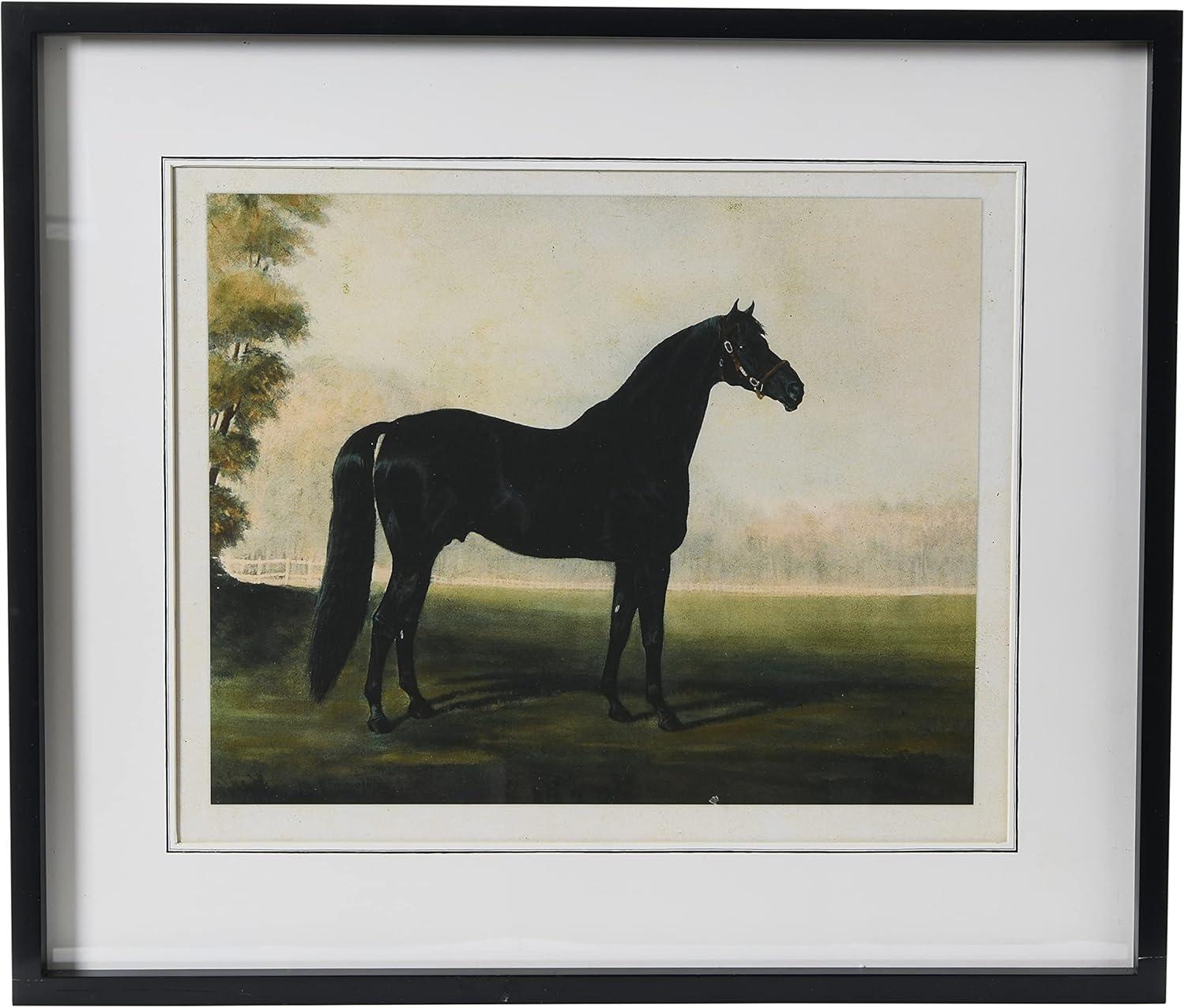 Elegant Black Horse Print with Wood Frame, 28" x 24"