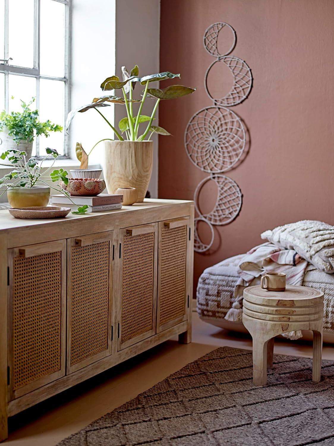 Storied Home Acacia Wood Metal Martini Accent Table with Marble Top Natural: Elegant Round Side Table, No Assembly Required