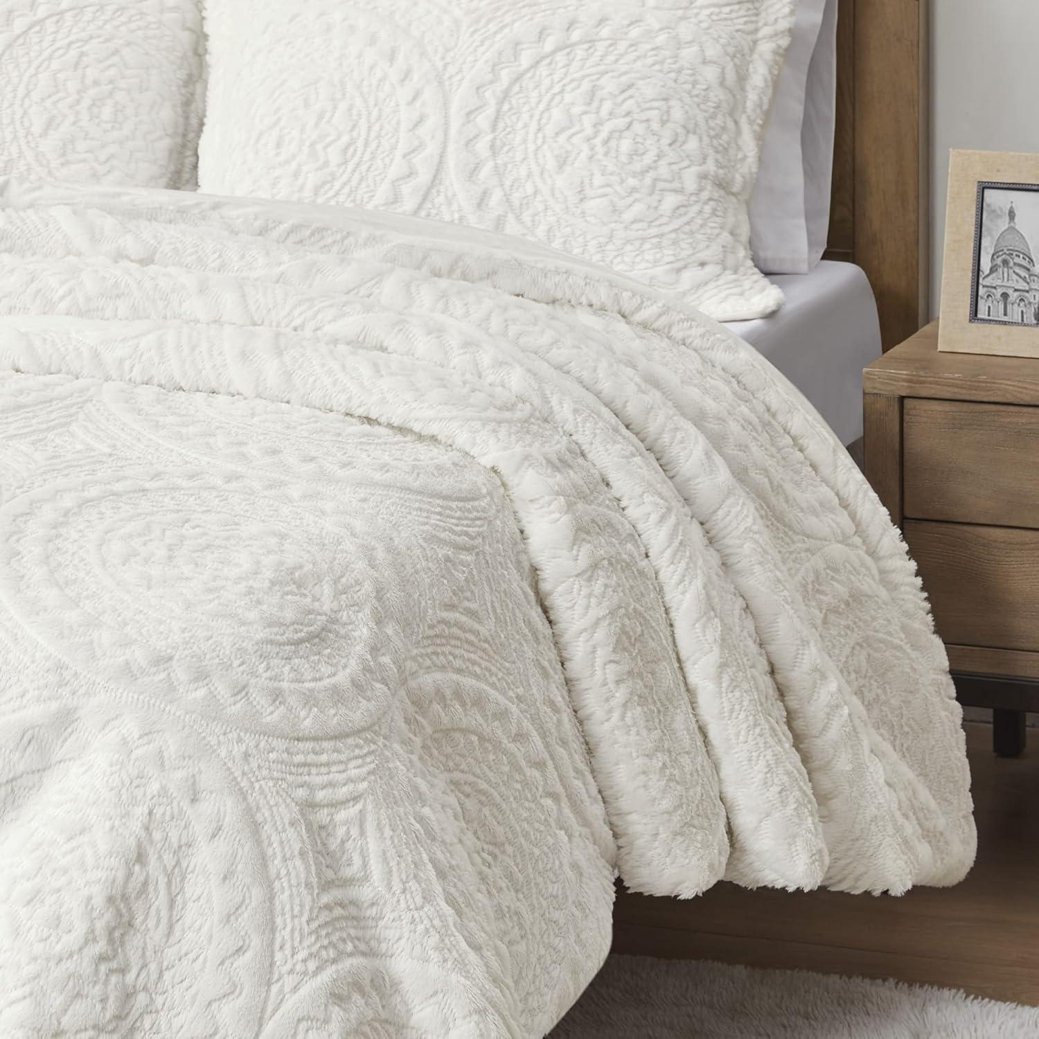 Madison Park Arya Embroidered Medallion Faux Fur Ultra Plush Comforter Set