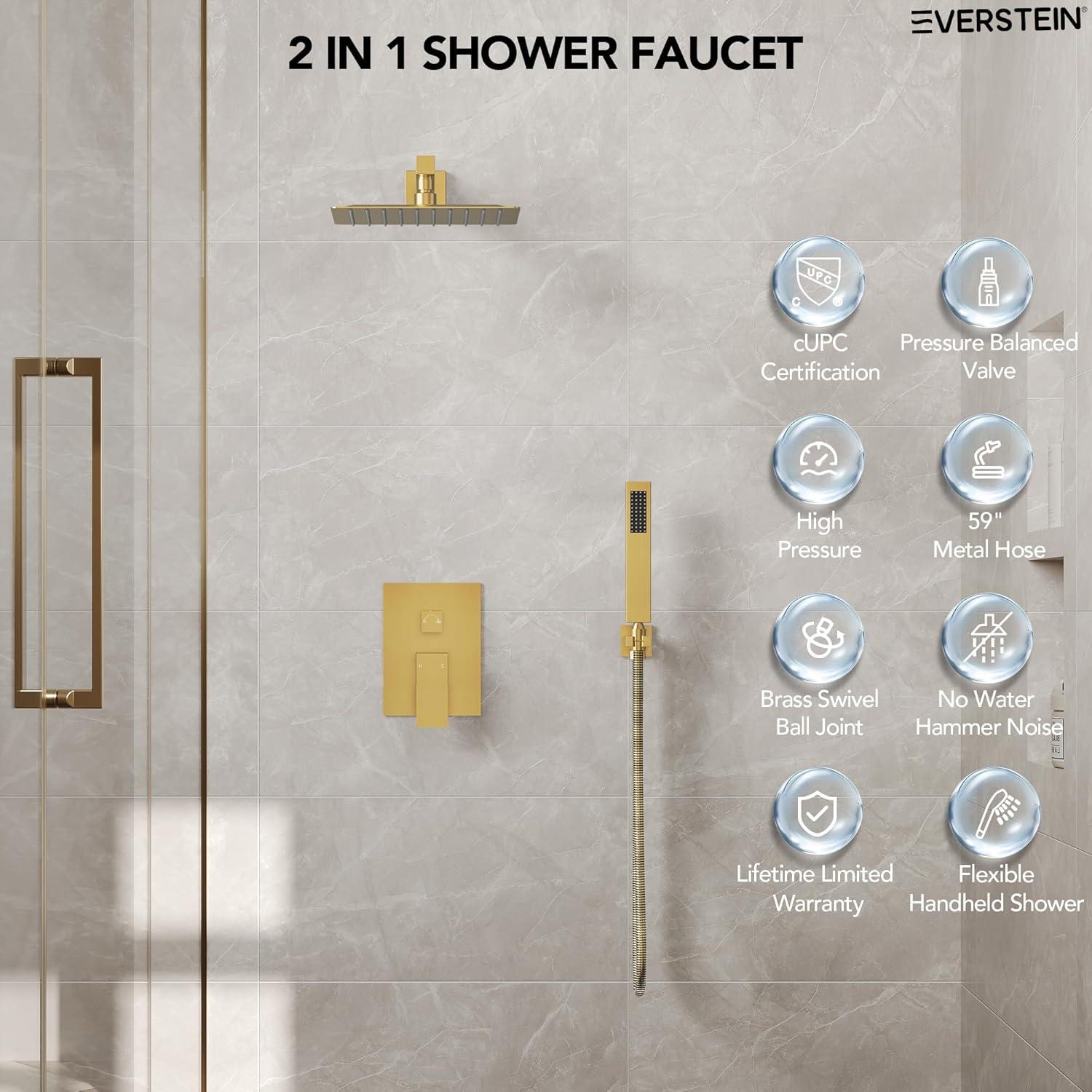 EVERSTEIN Shower Faucet Set 10 inch CUPC Shower System with Handheld Spray Wall Mounted Rain Shower Head Trim Kit with Upgraded Valve, Matte Black