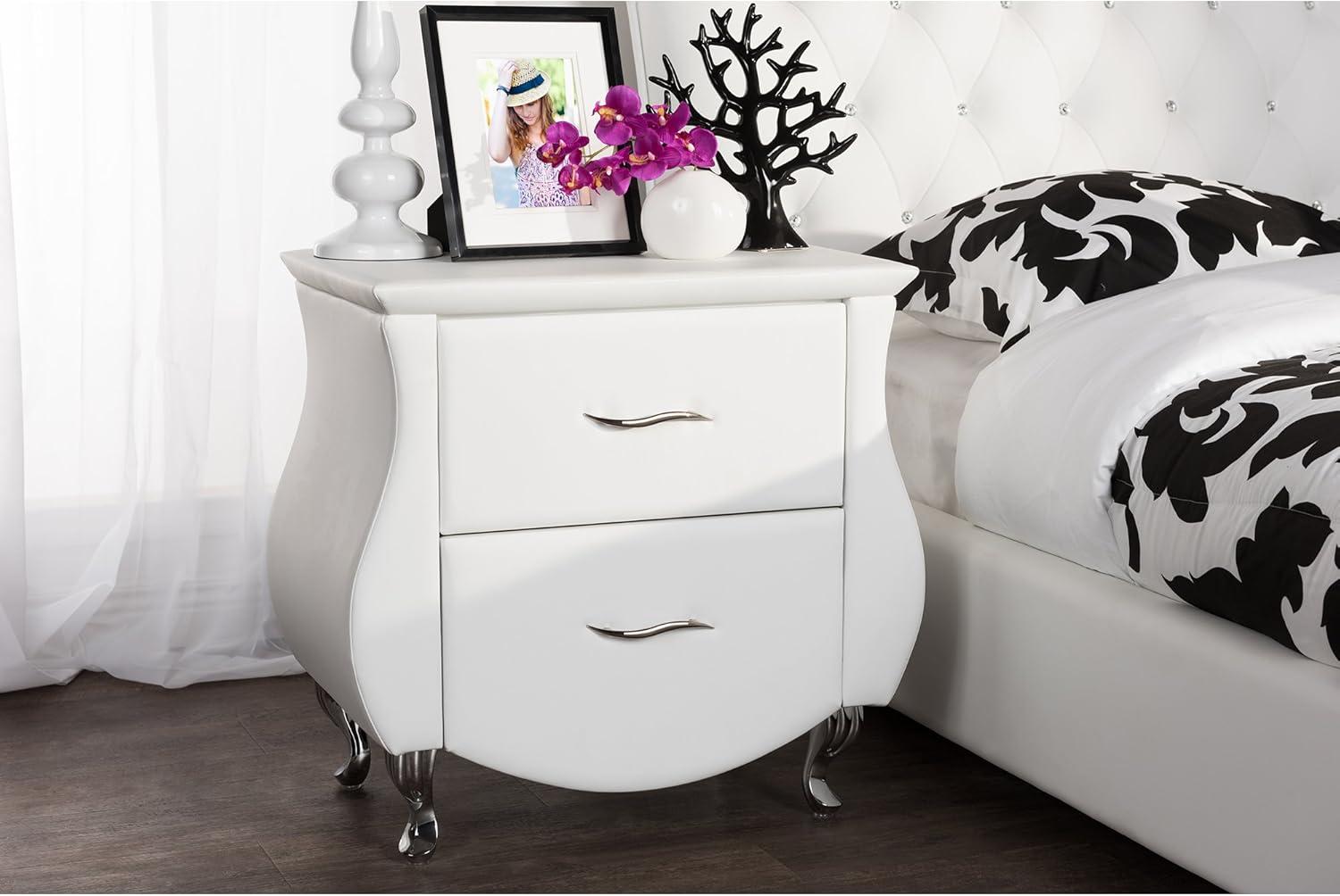 Erin Contemporary White Faux Leather 2-Drawer Nightstand