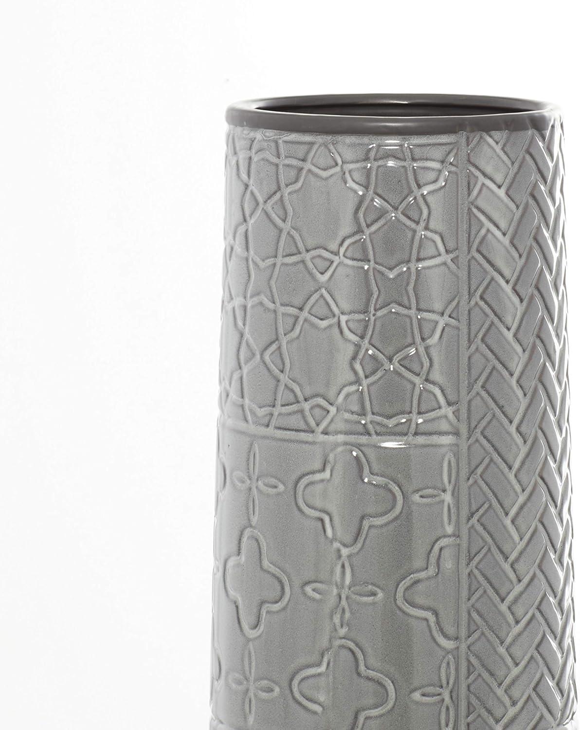 Ceramic Slim Engraved Patterned Decorative Gray Vase
