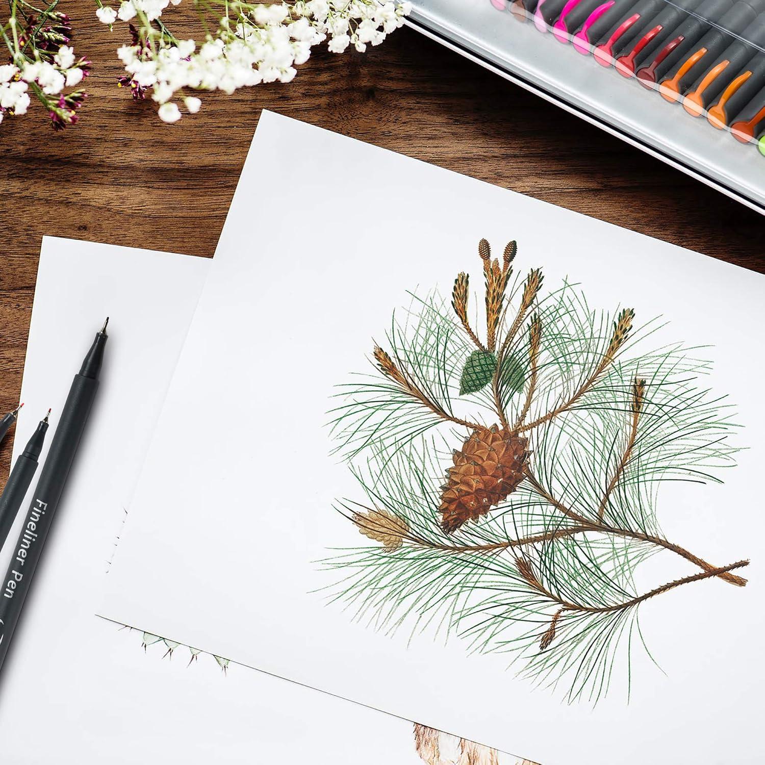 46 Pack Journal Planner Colored Pens, Lineon 40 Colors Fineliner Pens with 6 Different Stencils, Perfect Set for Journal Planner Note Calendar Coloring